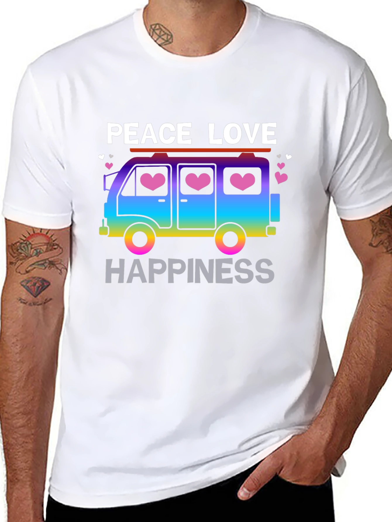 Peace Love Happiness T-Shirt Retro Van Design