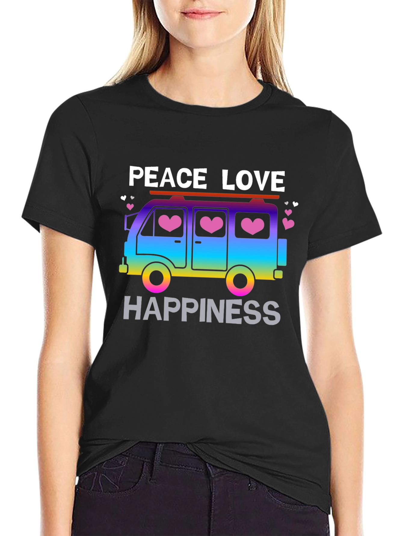 Peace Love Happiness T-Shirt Retro Van Design