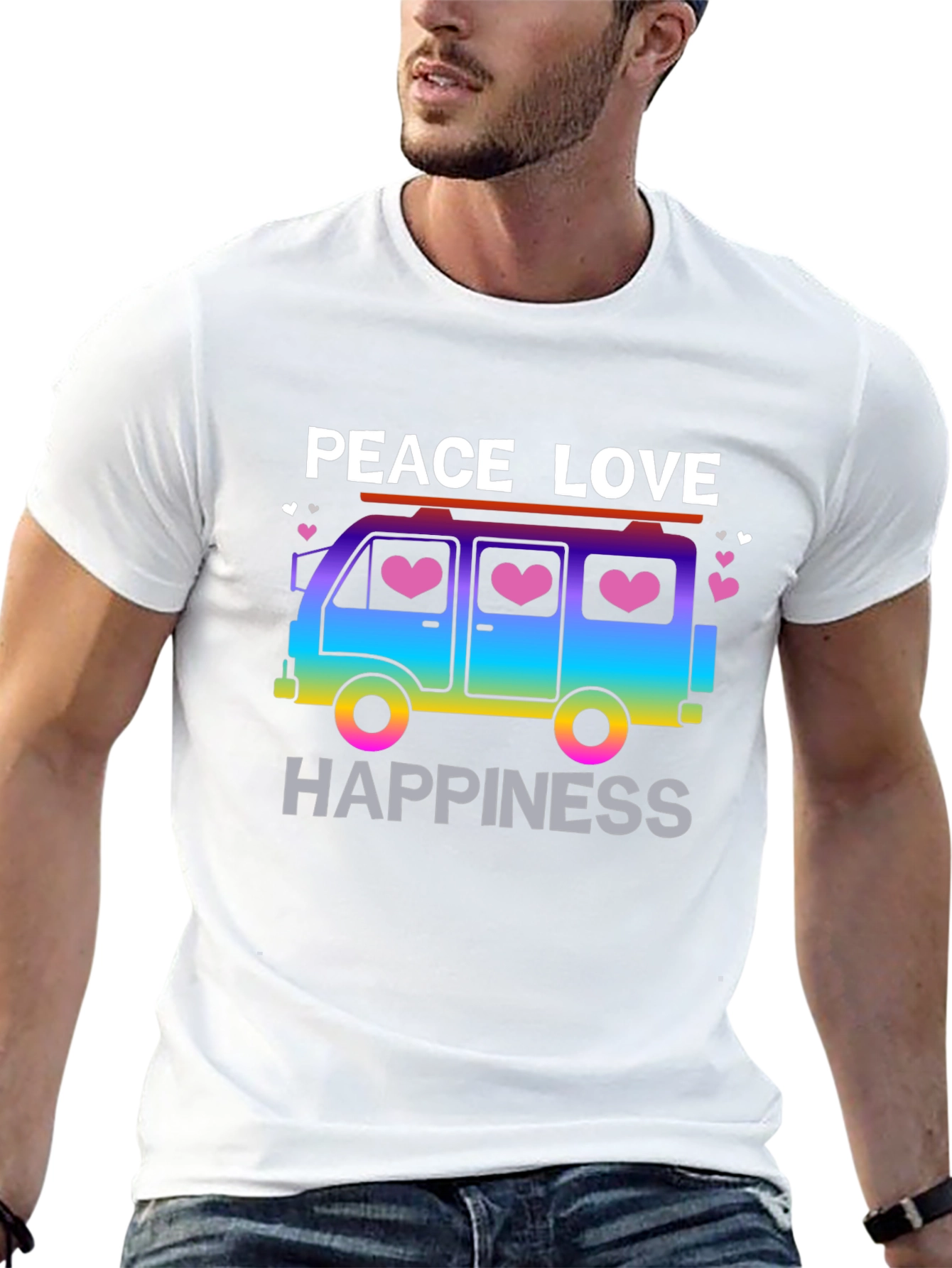 Peace Love Happiness T-Shirt Retro Van Design