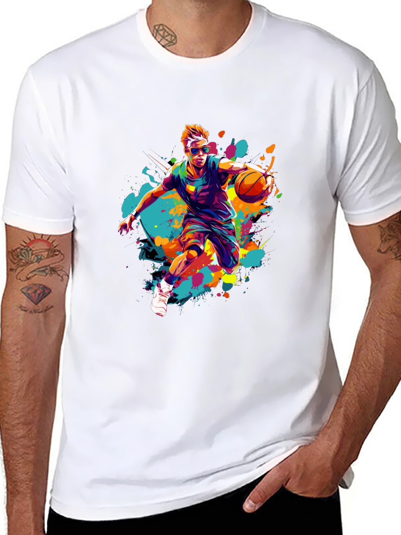 Basketball Player Art Print Black T-Shirt