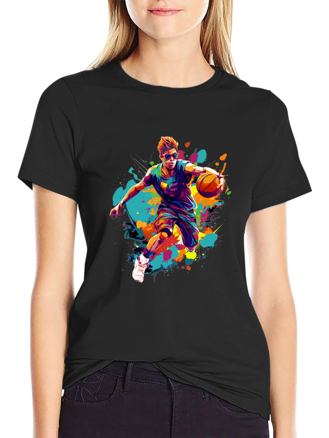 Basketball Player Art Print Black T-Shirt
