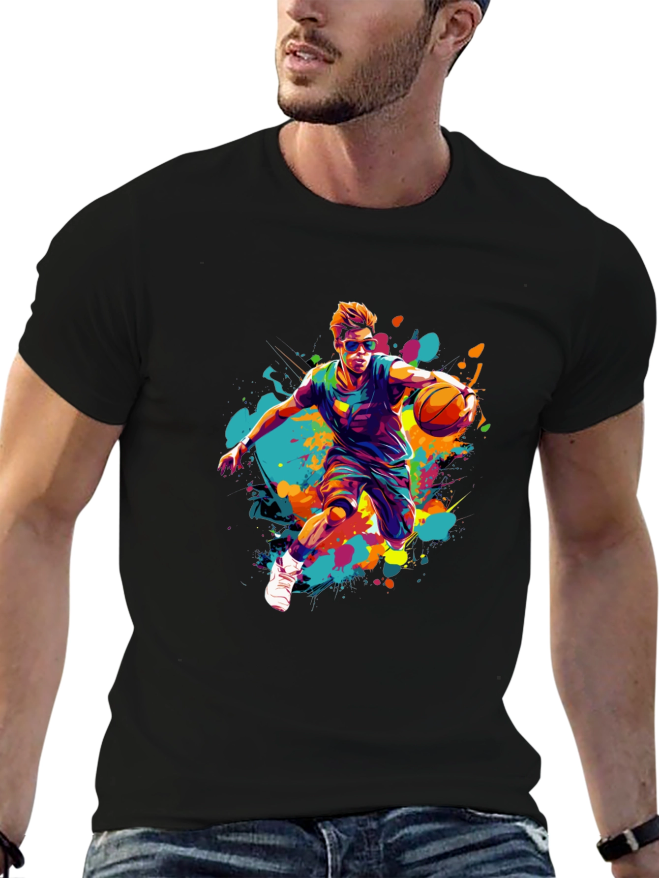 Basketball Player Art Print Black T-Shirt