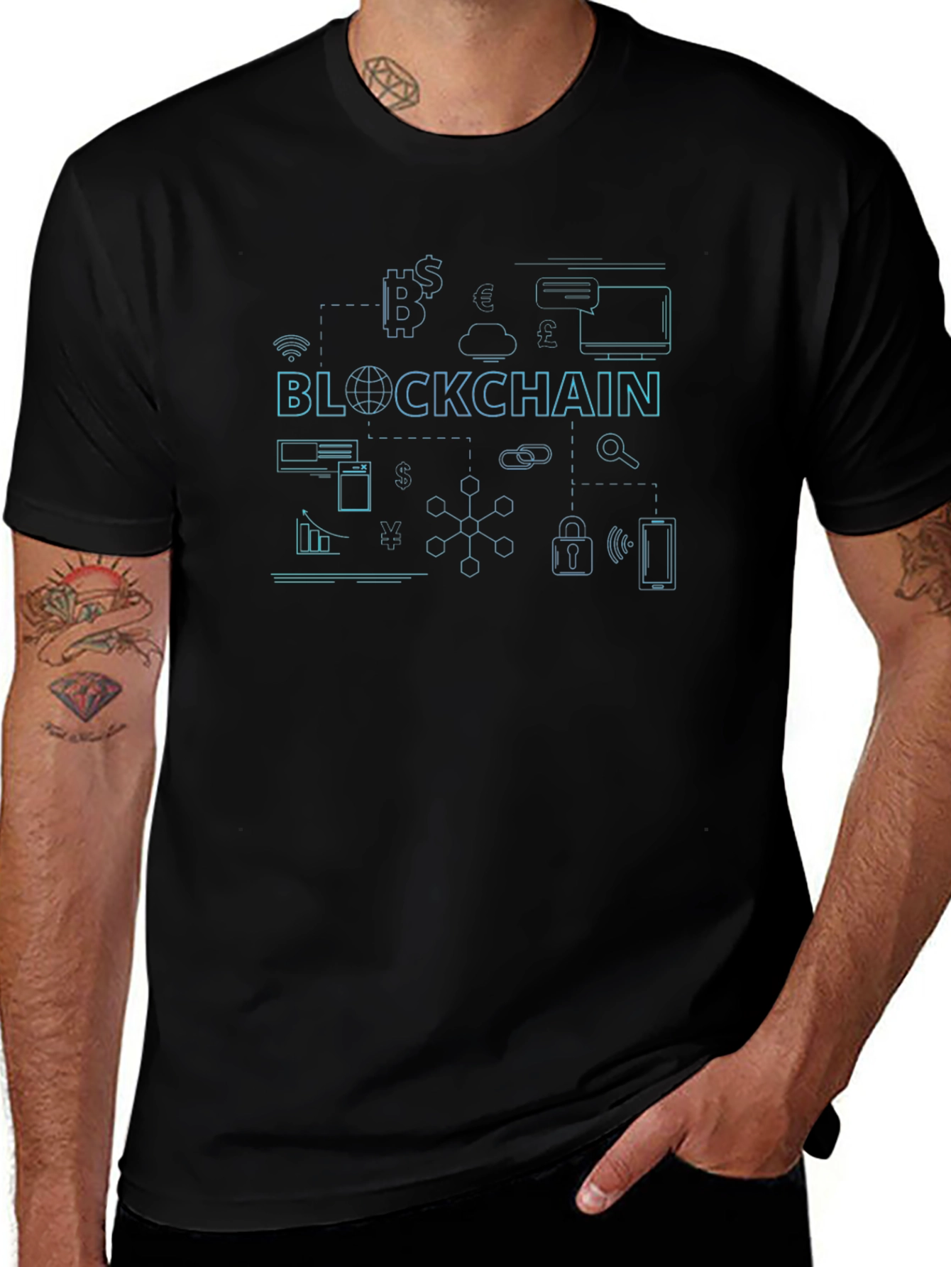 Blockchain Graphic Print Black T-Shirt
