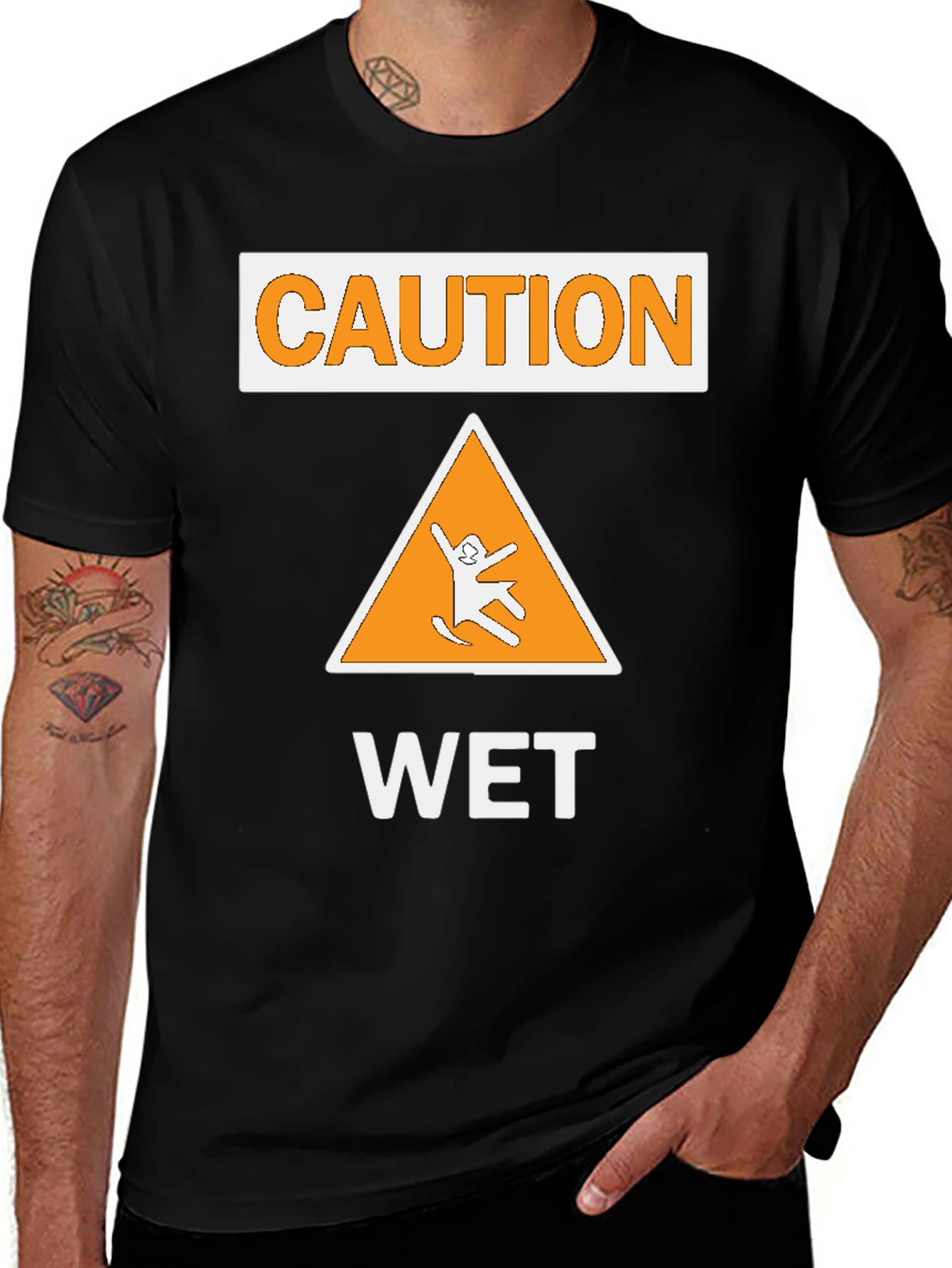 Caution Wet Sign T-Shirt - Funny Graphic Tee