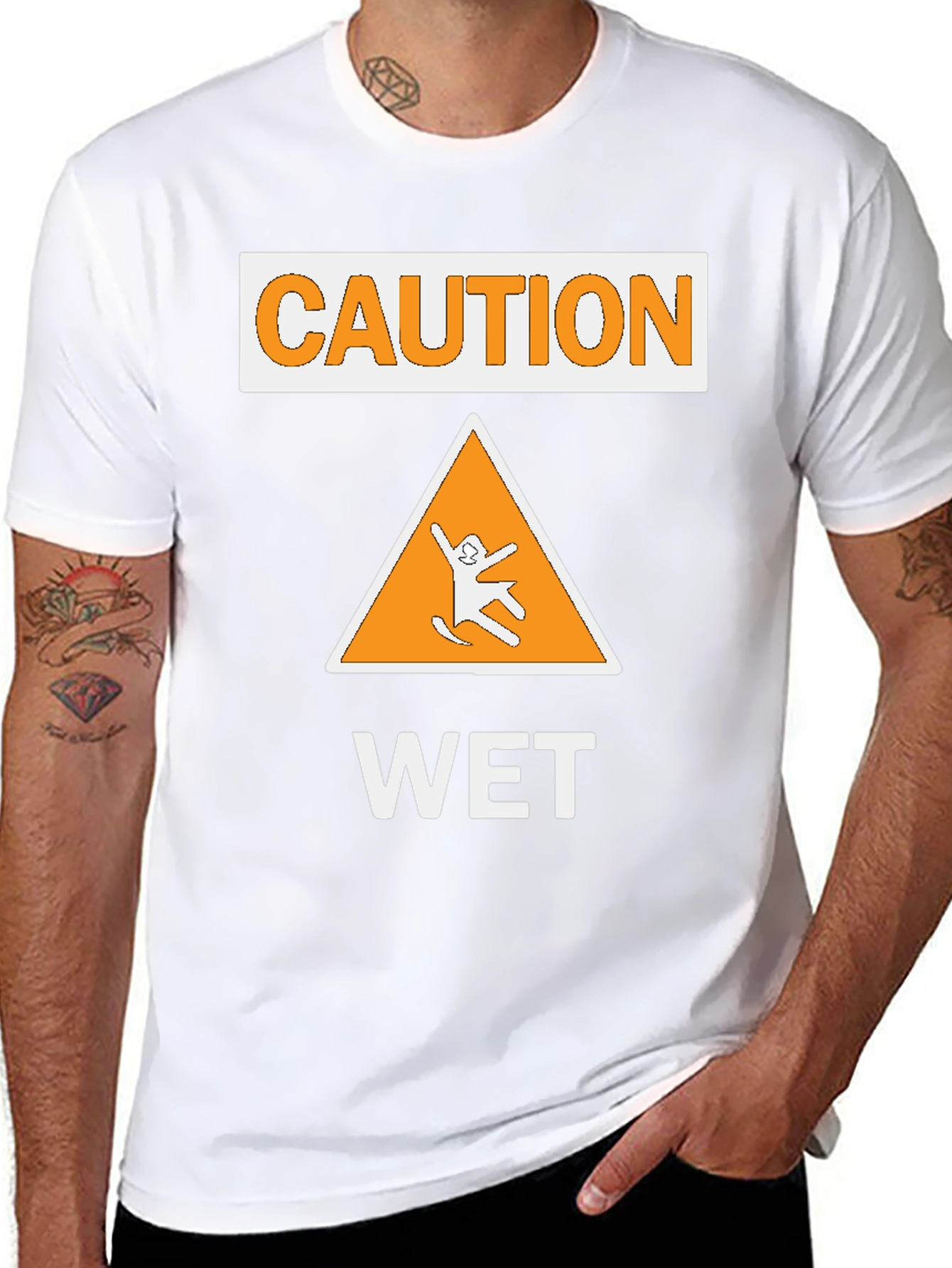 Caution Wet Sign T-Shirt - Funny Graphic Tee