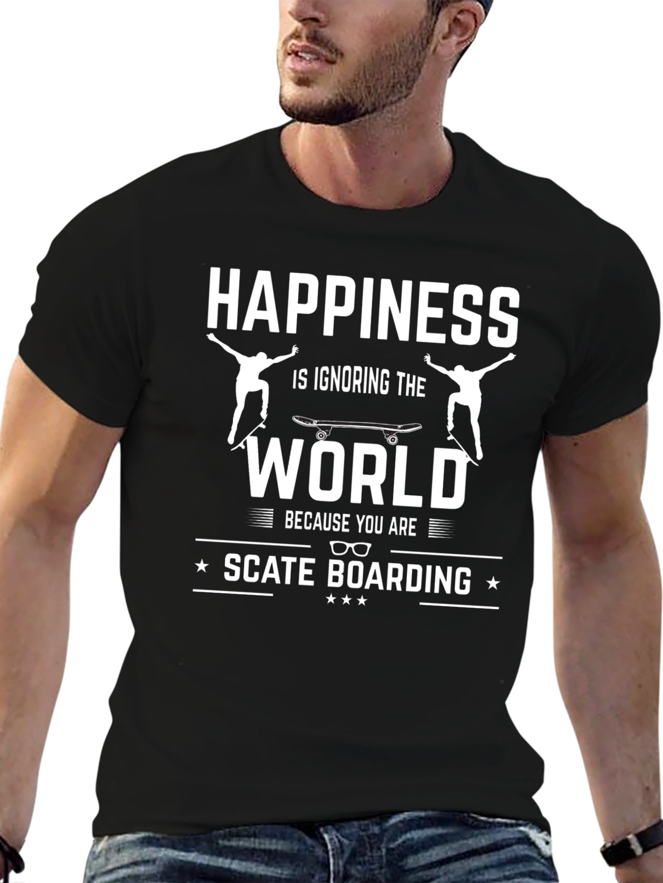 Happiness is Skateboarding T-Shirt - Black