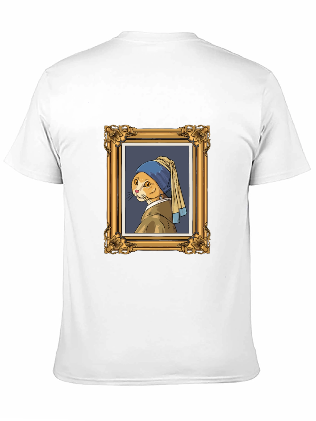 Cat with Pearl Earring Black T-Shirt