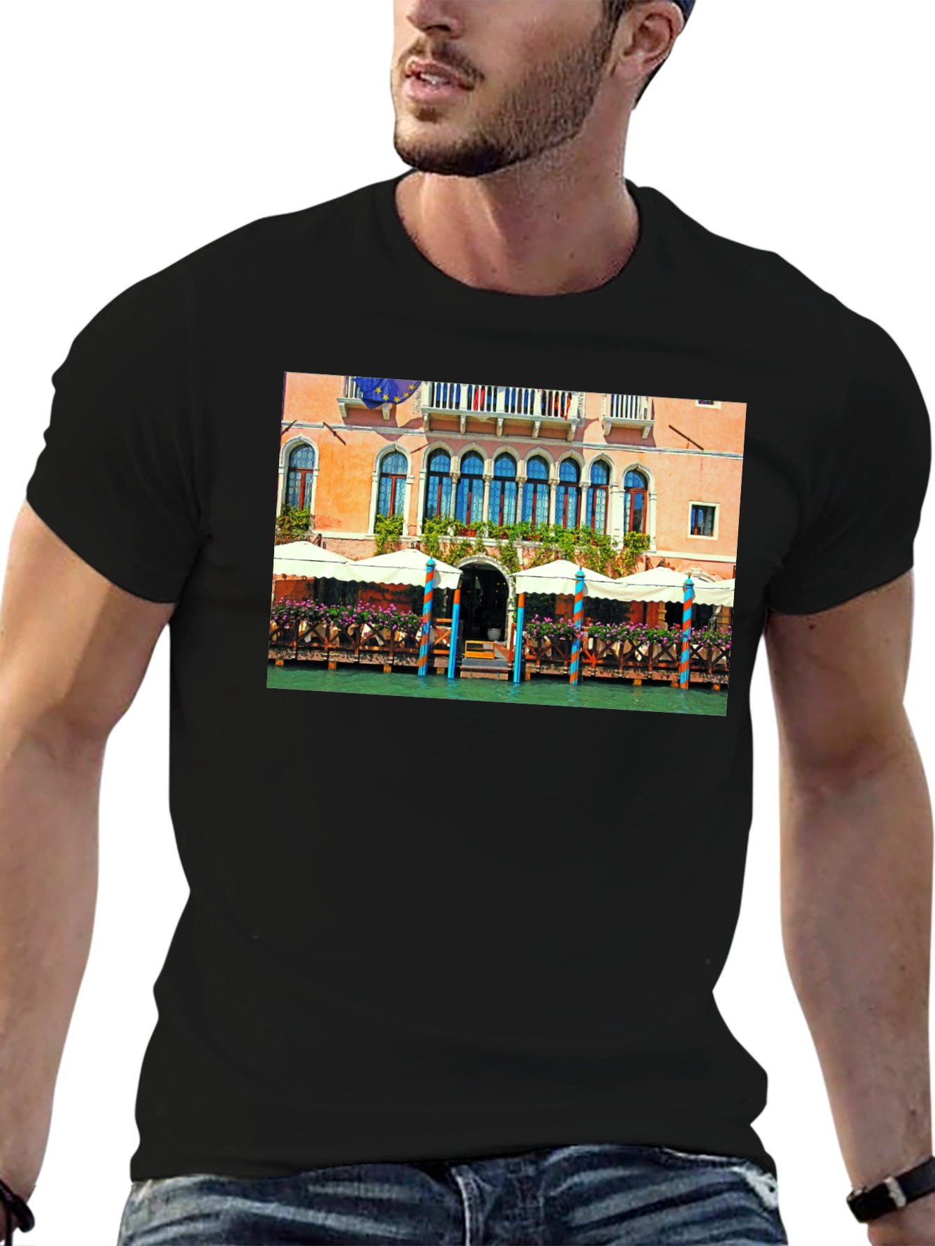 Venice Building Graphic Tee - Canal Scene T-Shirt