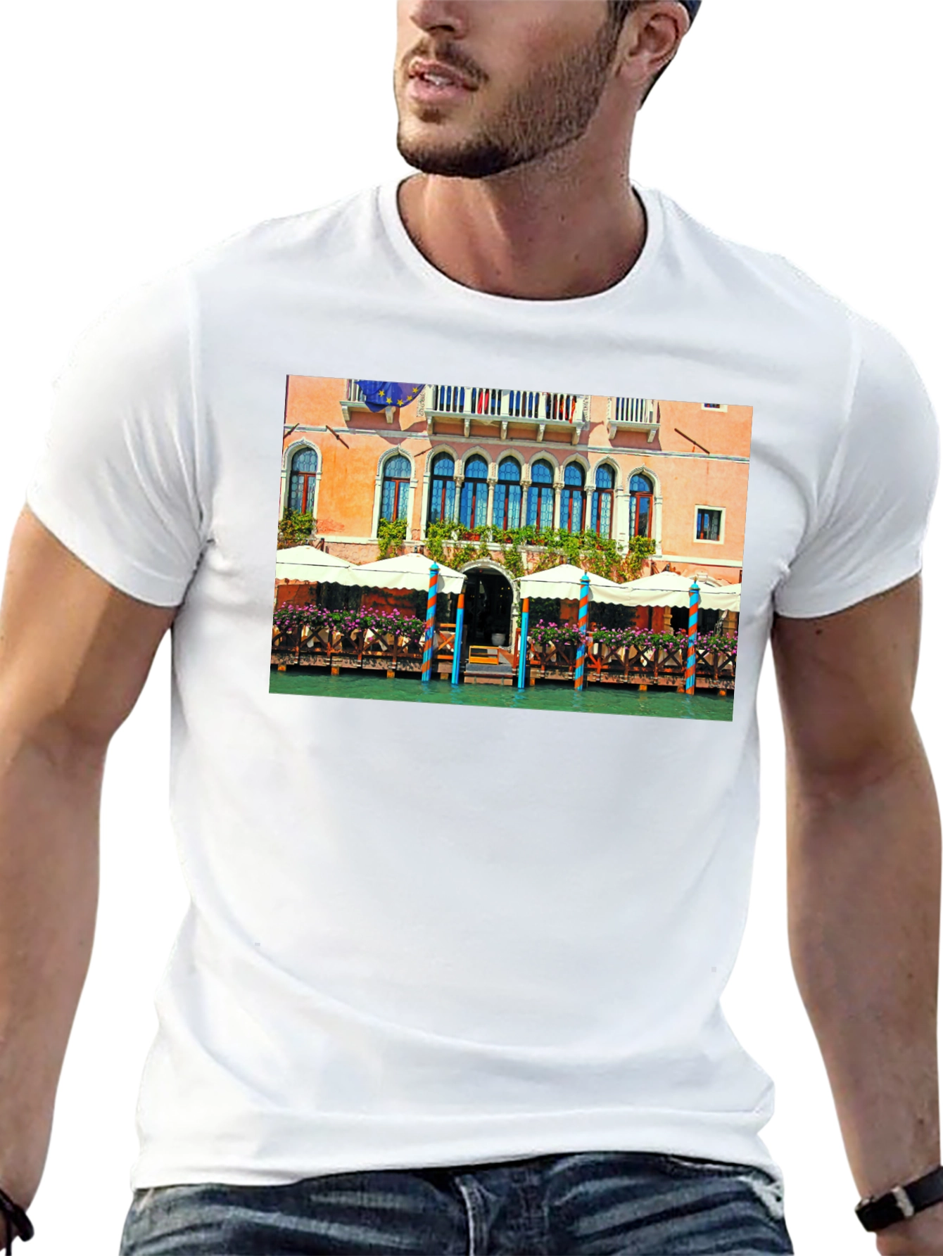 Venice Building Graphic Tee - Canal Scene T-Shirt