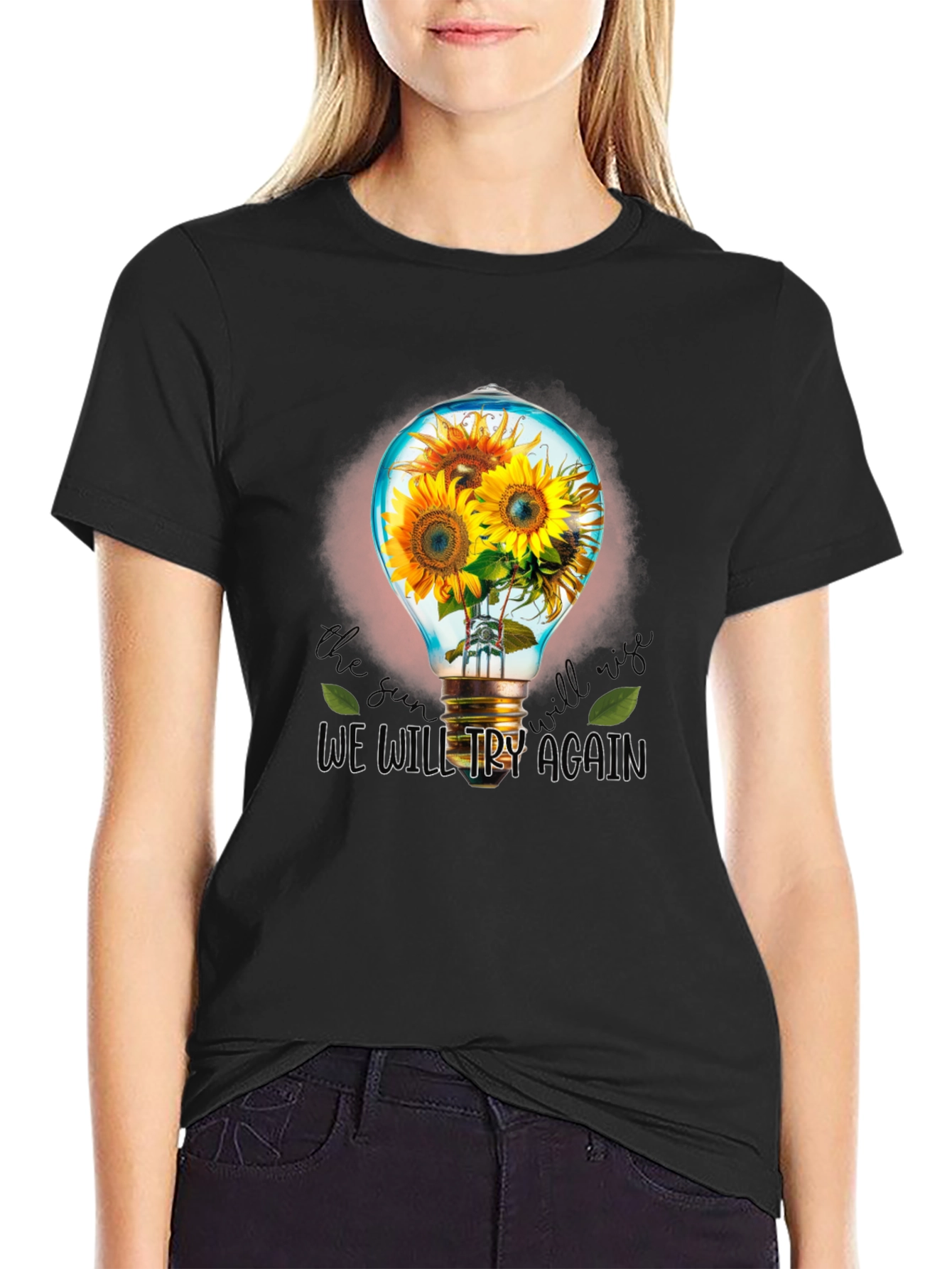 Sunflower Lightbulb Graphic T-Shirt - Try Again Design