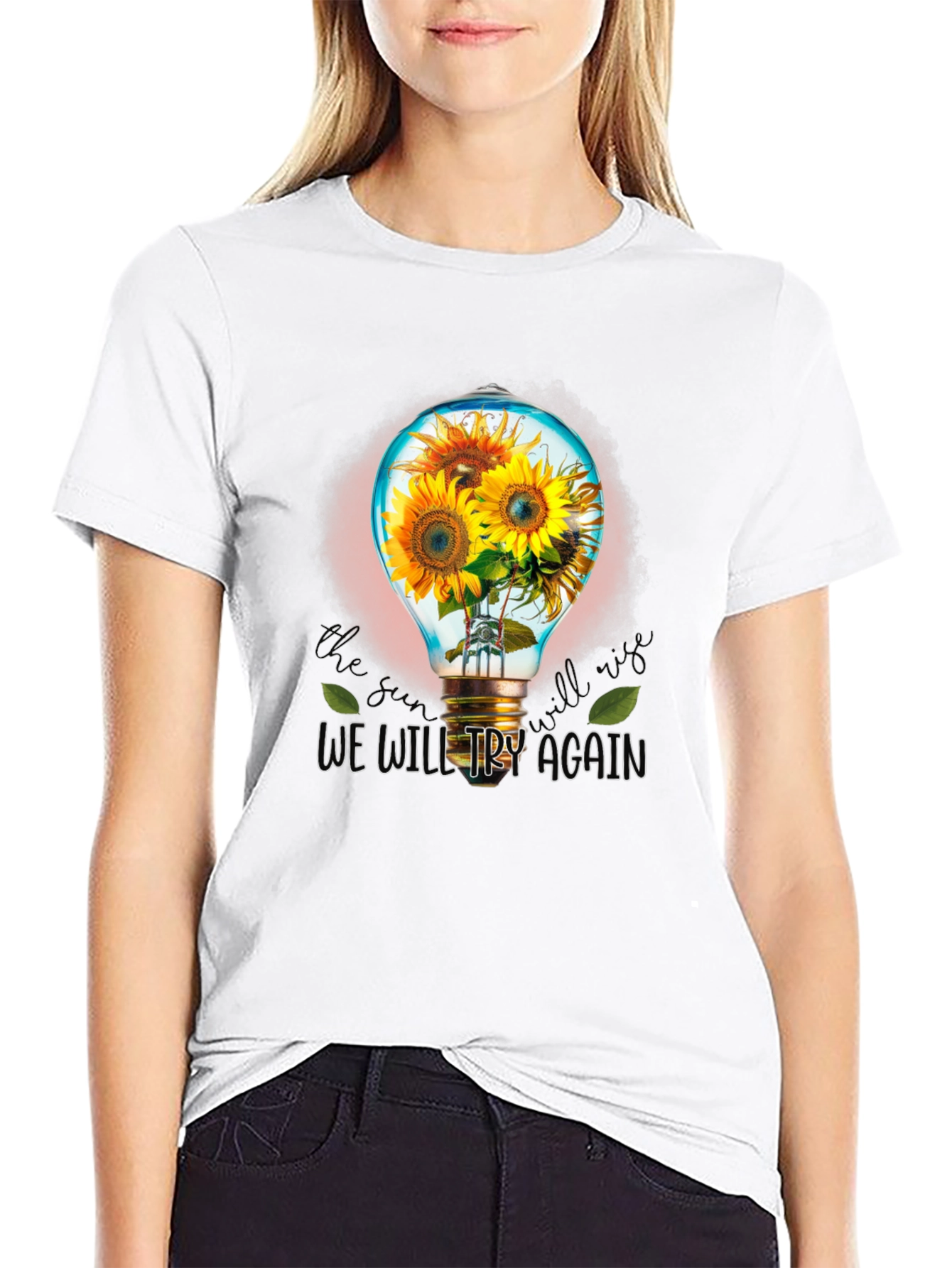 Sunflower Lightbulb Graphic T-Shirt - Try Again Design