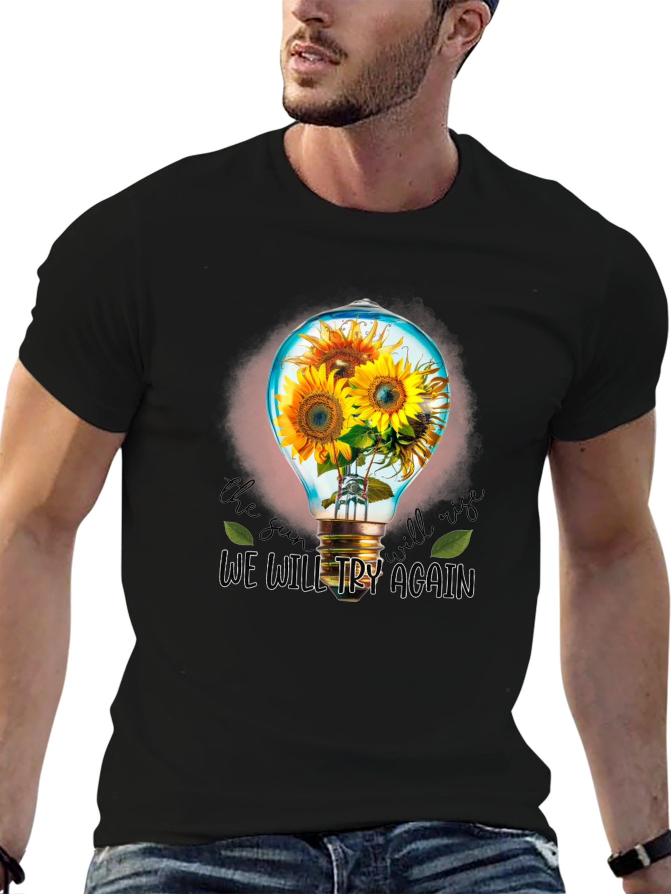 Sunflower Lightbulb Graphic T-Shirt - Try Again Design