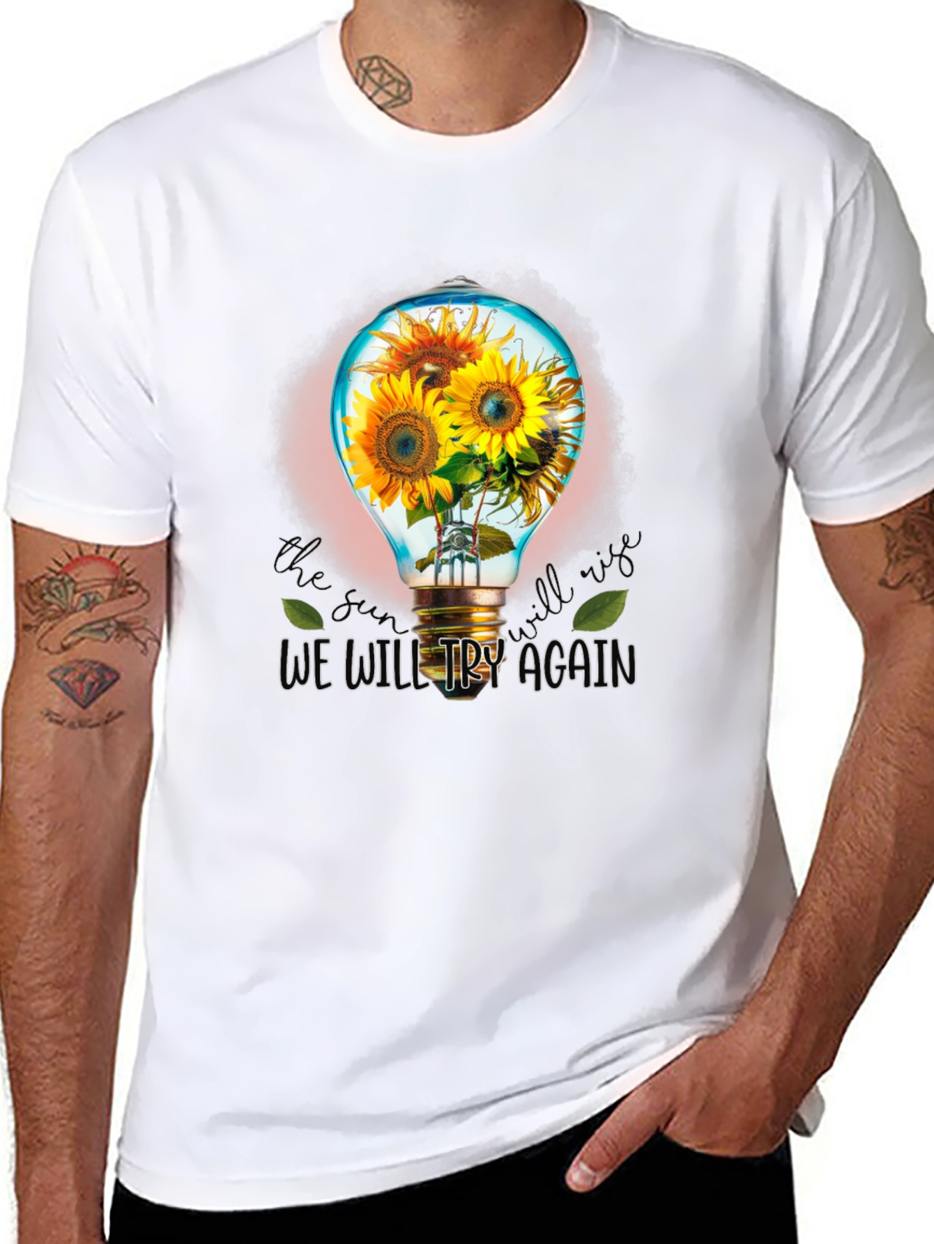 Sunflower Lightbulb Graphic T-Shirt - Try Again Design