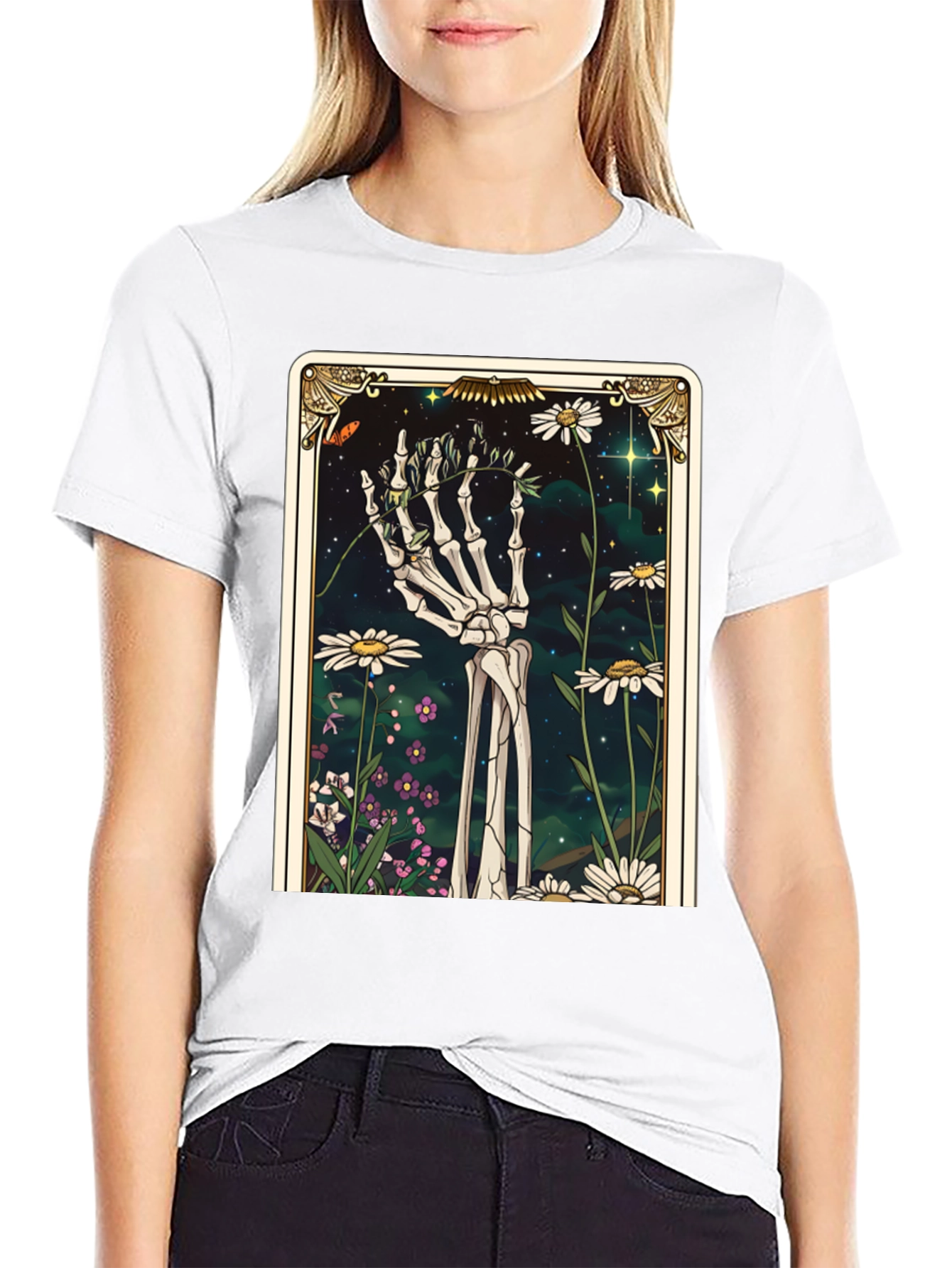 Floral Skeleton Tarot Graphic Tee