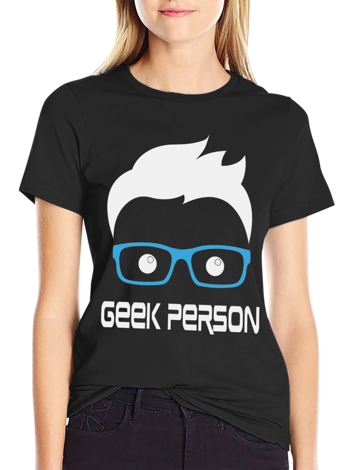 Geek Person Graphic Tee - Black Cotton T-Shirt