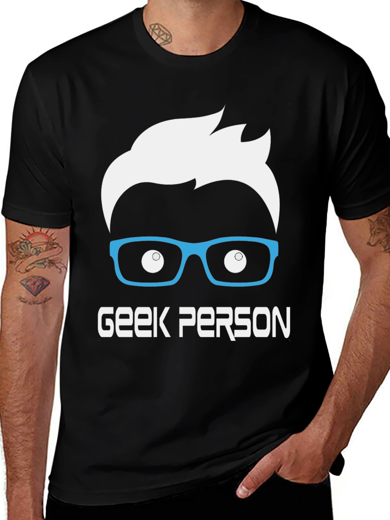 Geek Person Graphic Tee - Black Cotton T-Shirt