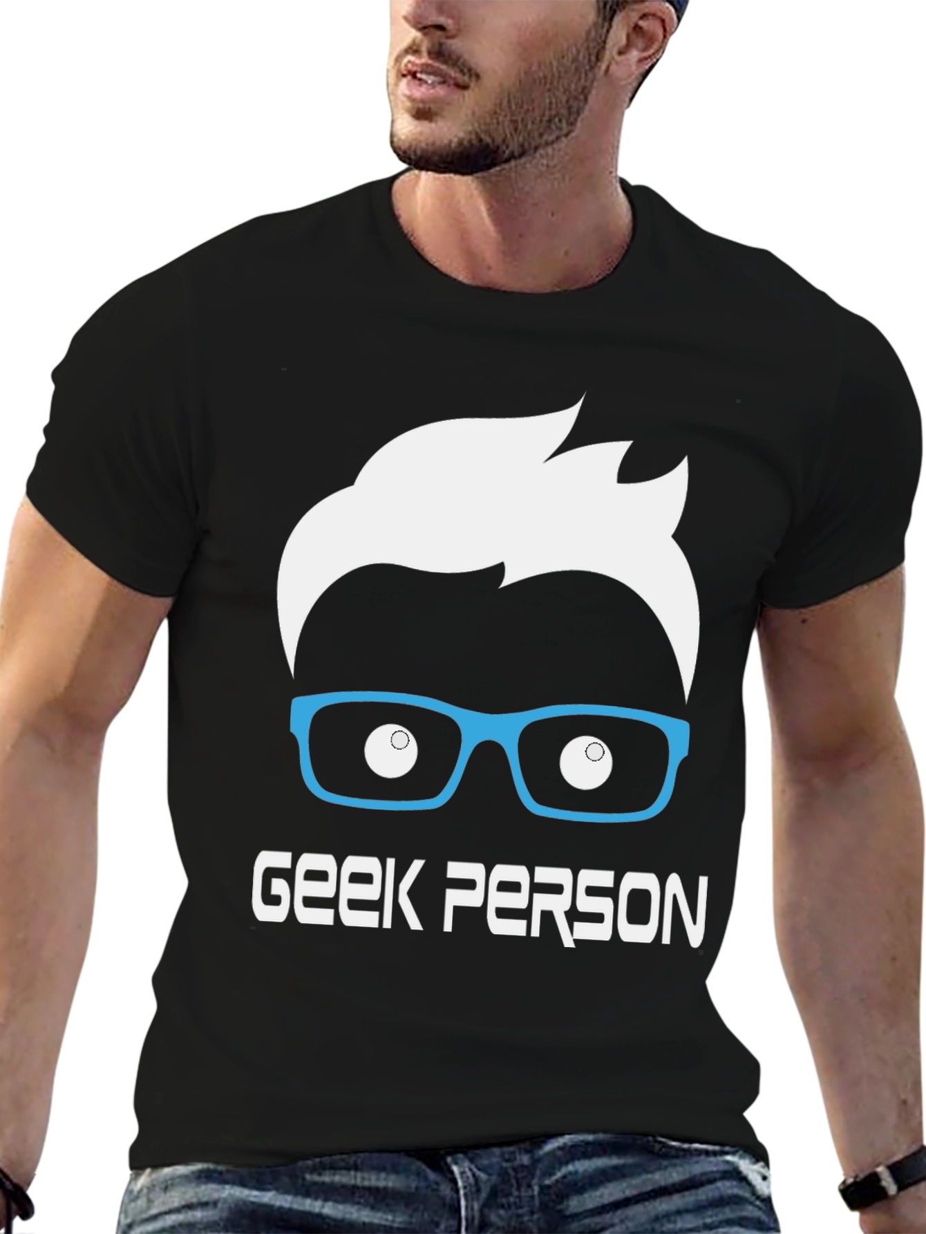 Geek Person Graphic Tee - Black Cotton T-Shirt
