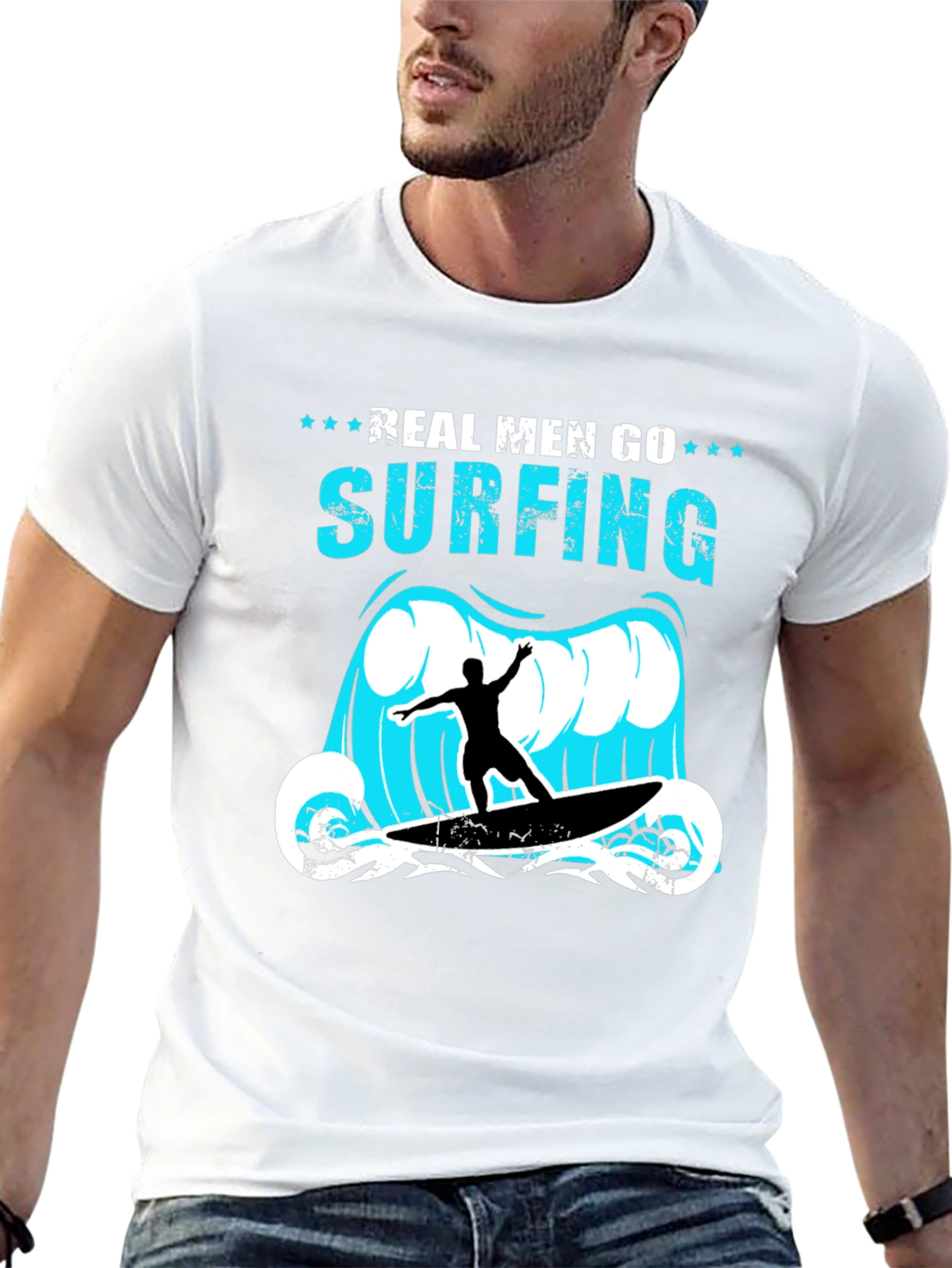 Real Men Go Surfing Graphic T-Shirt