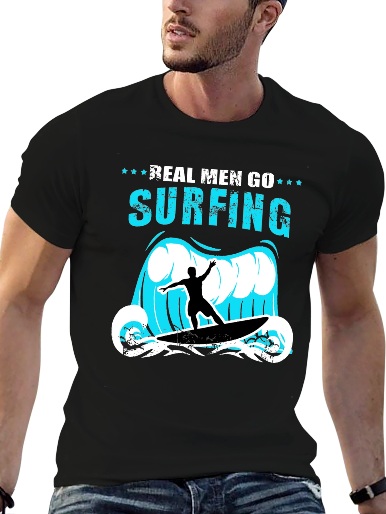 Real Men Go Surfing Graphic T-Shirt