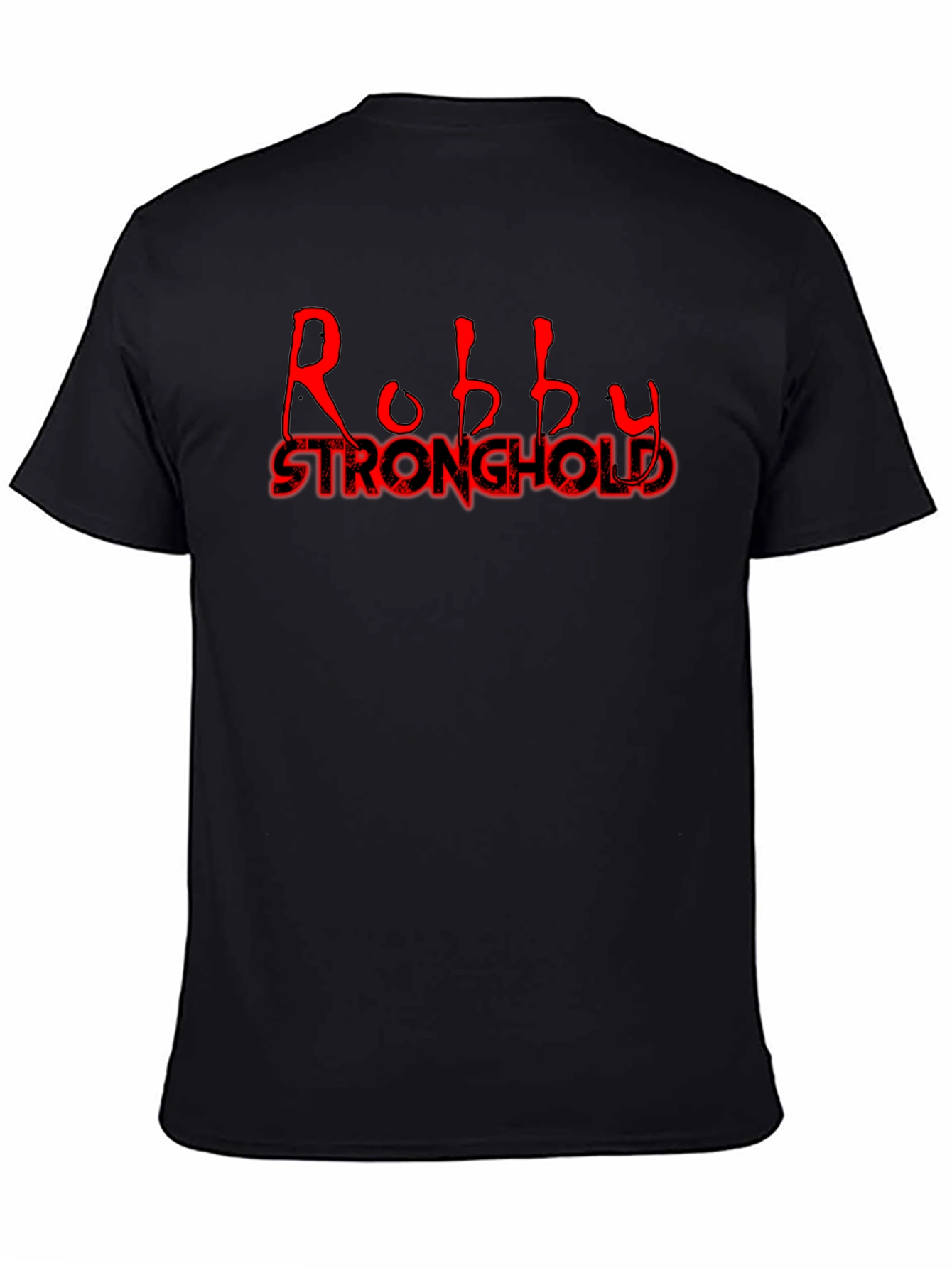 Robby Stronghold Red Text Black T-Shirt