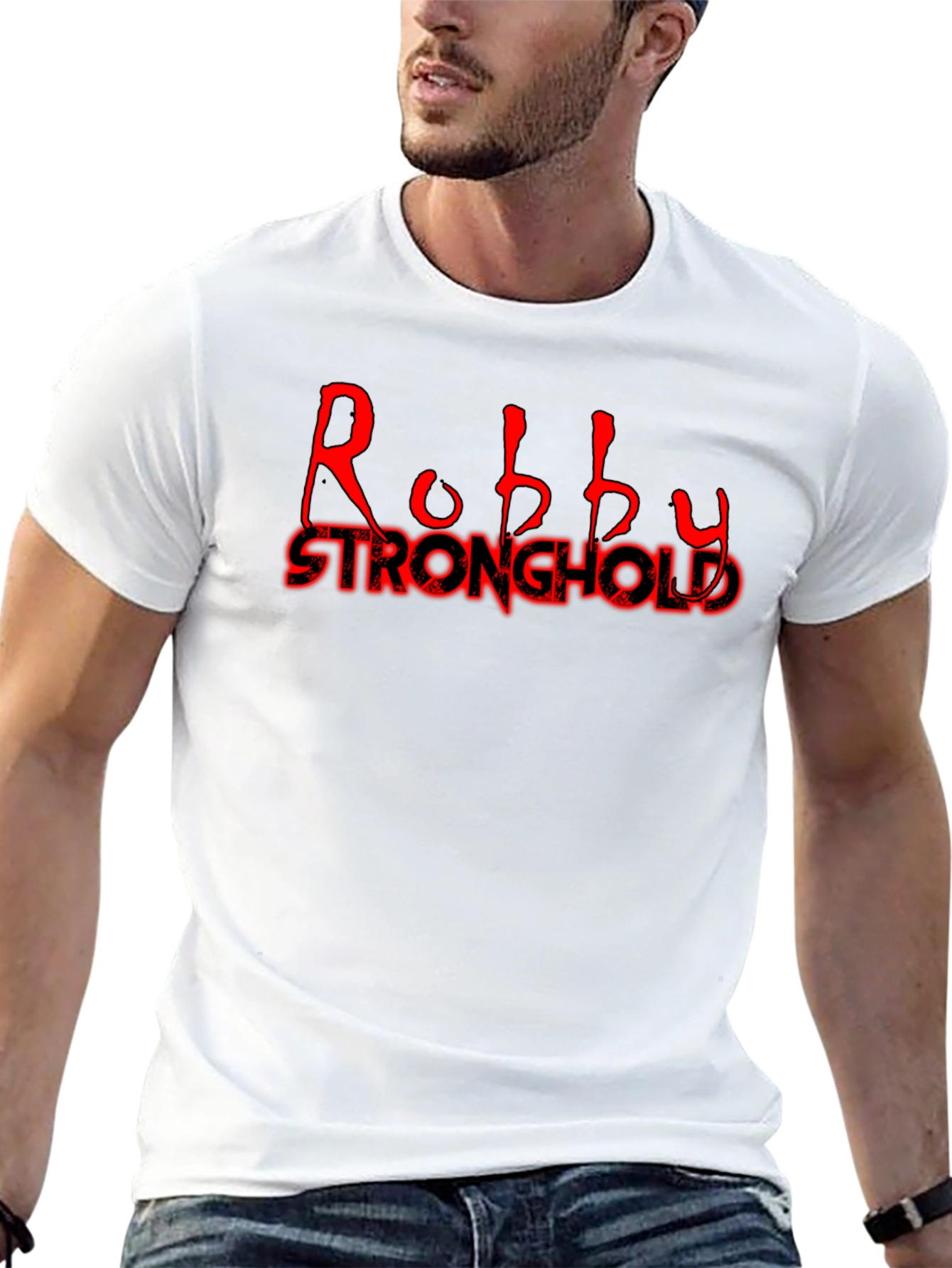Robby Stronghold Red Text Black T-Shirt