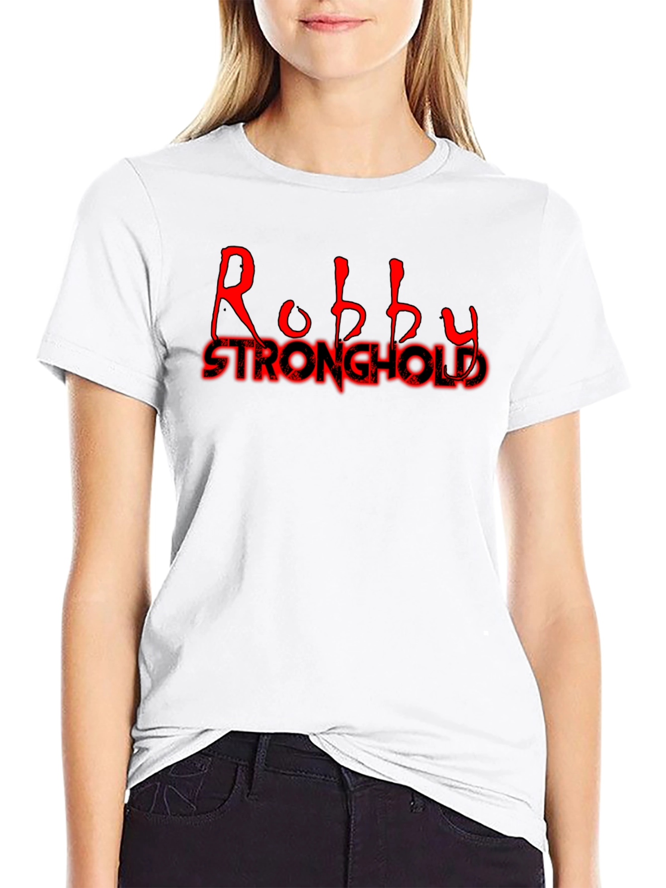 Robby Stronghold Red Text Black T-Shirt