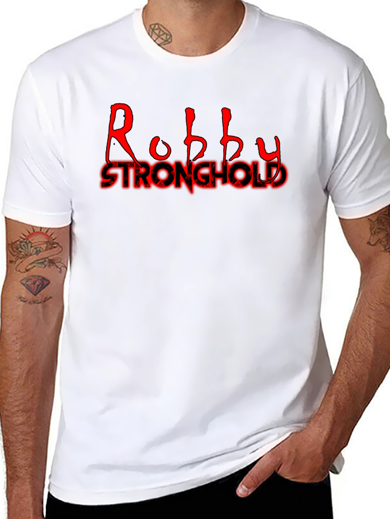 Robby Stronghold Red Text Black T-Shirt