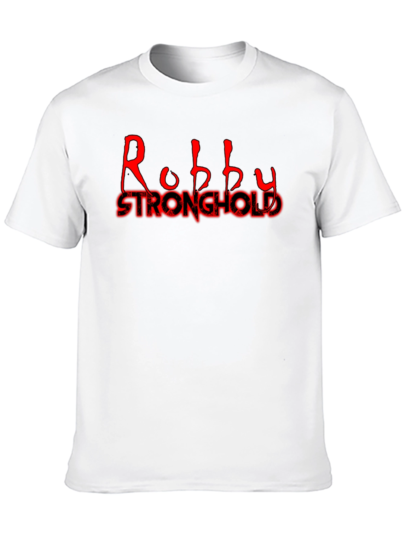 Robby Stronghold Red Text Black T-Shirt