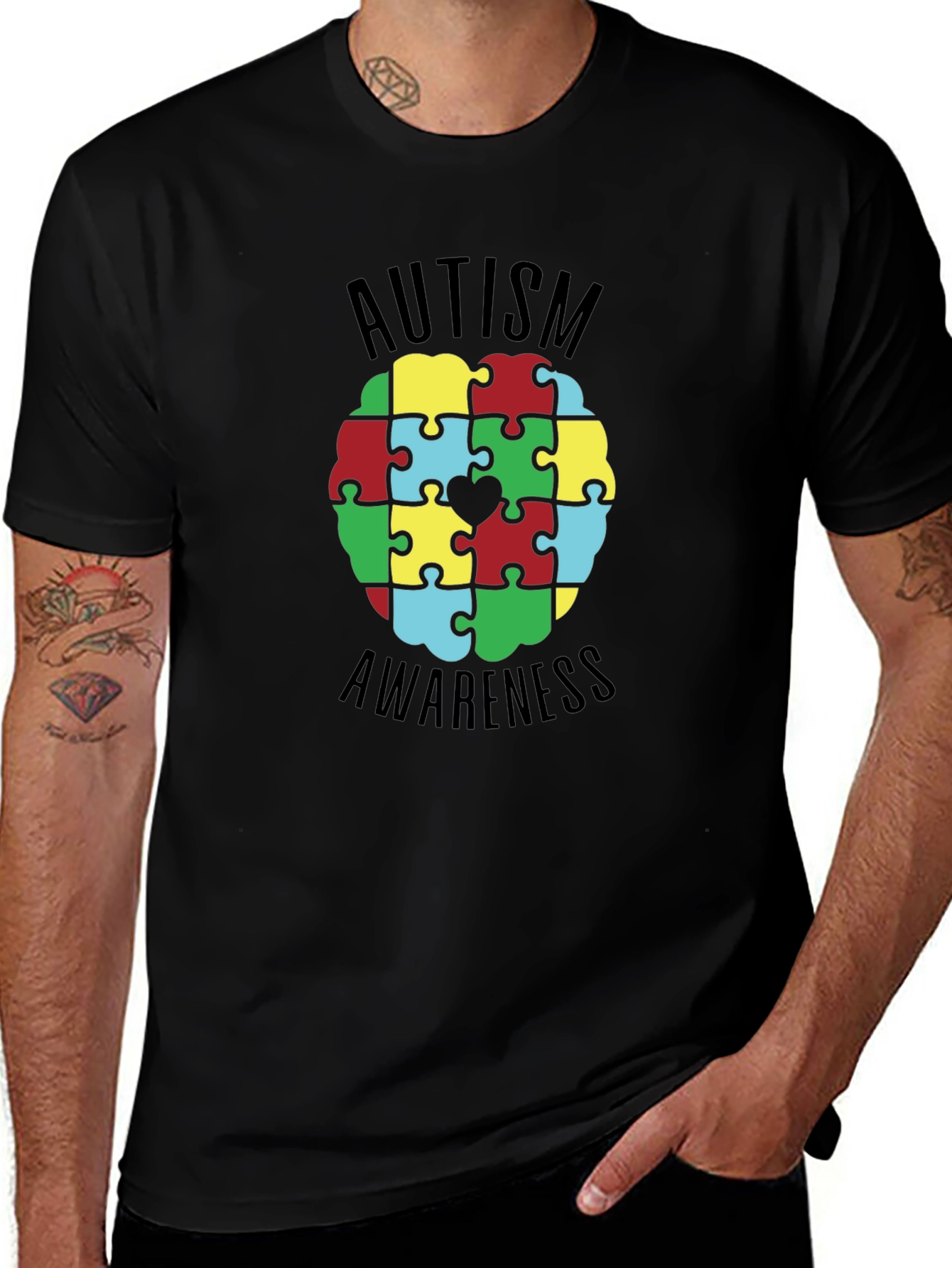 Autism Awareness Puzzle Piece Heart Graphic Tee