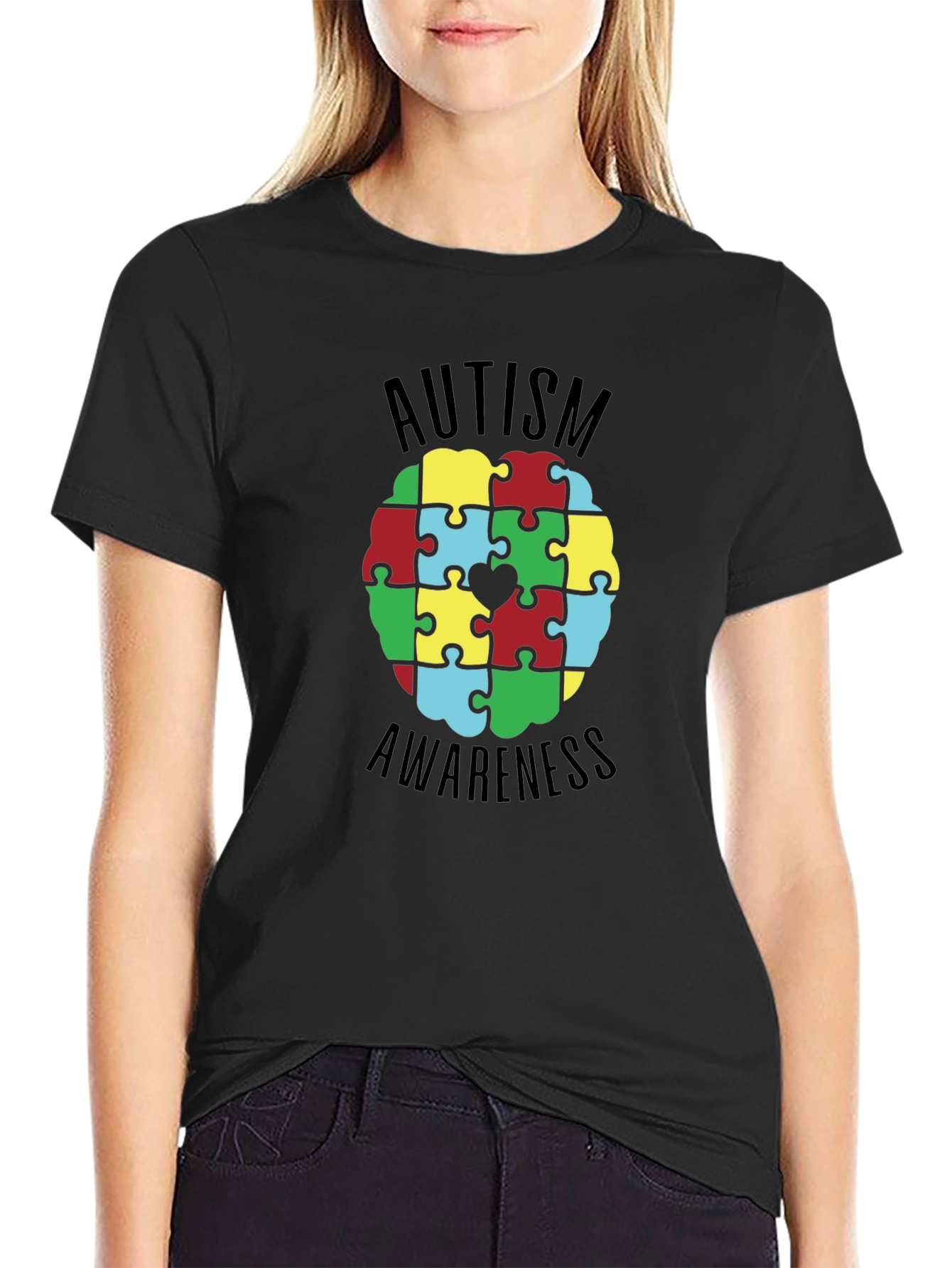 Autism Awareness Puzzle Piece Heart Graphic Tee