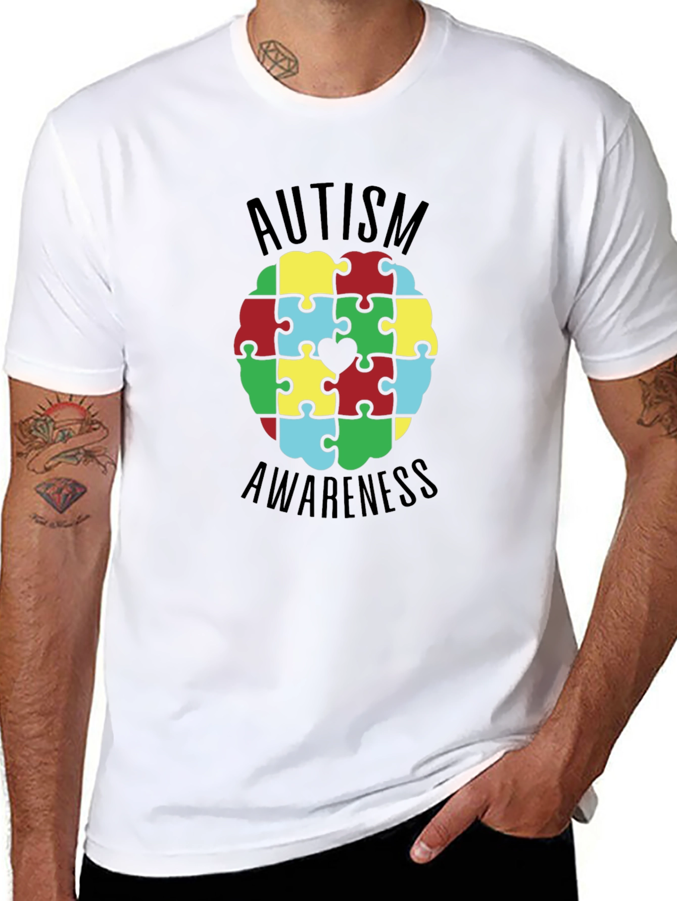 Autism Awareness Puzzle Piece Heart Graphic Tee