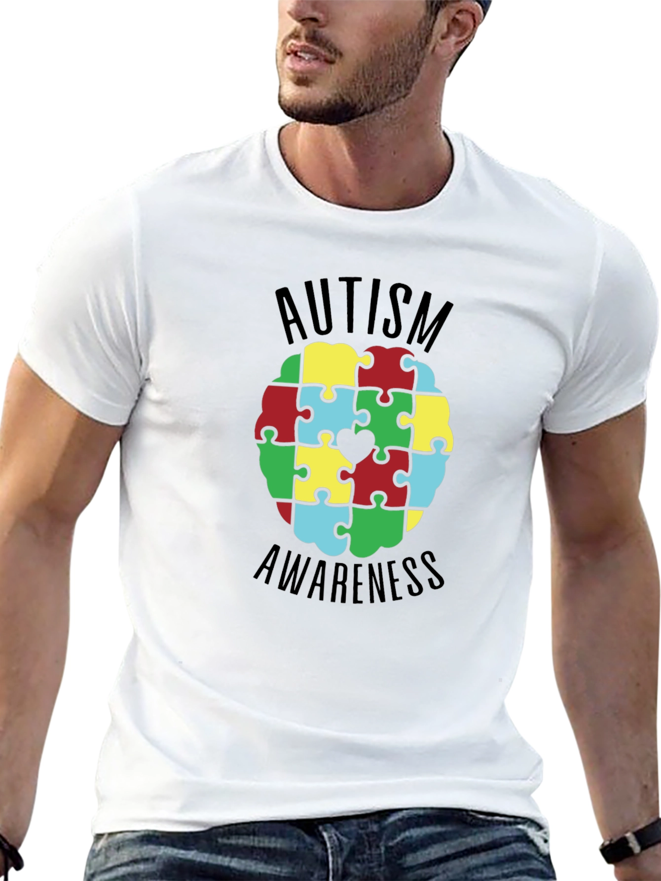 Autism Awareness Puzzle Piece Heart Graphic Tee