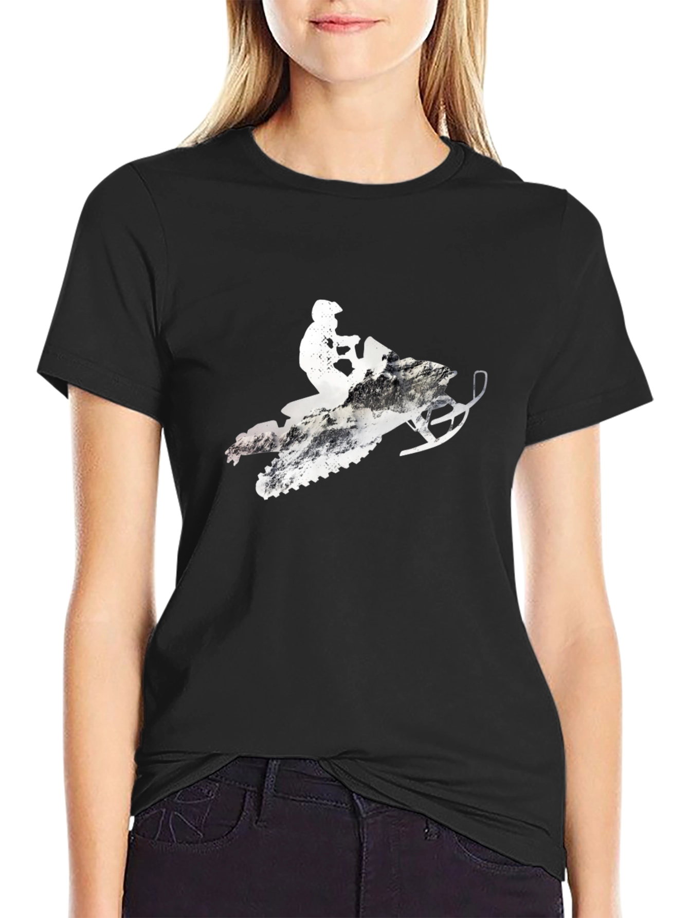 Snowmobile Rider Graphic Tee - Black Cotton Blend