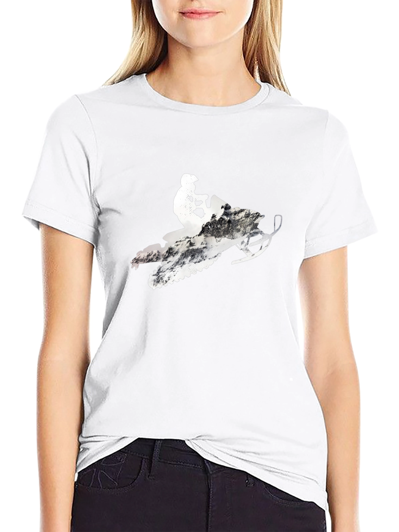 Snowmobile Rider Graphic Tee - Black Cotton Blend