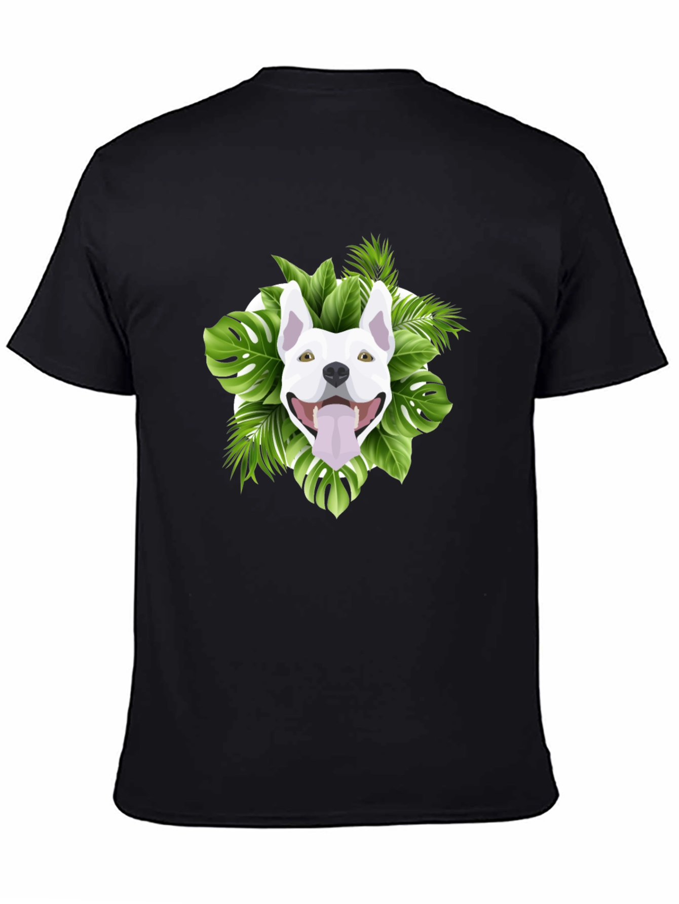 Tropical Dog Graphic Tee - Black Cotton T-Shirt