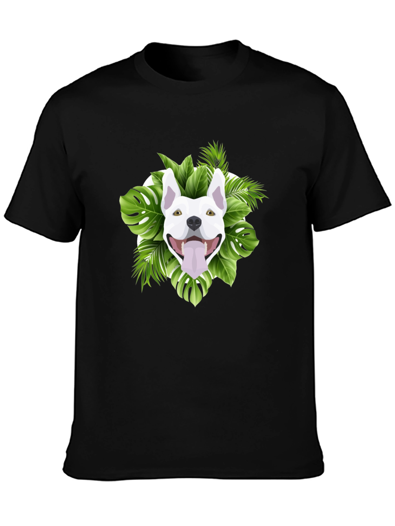 Tropical Dog Graphic Tee - Black Cotton T-Shirt