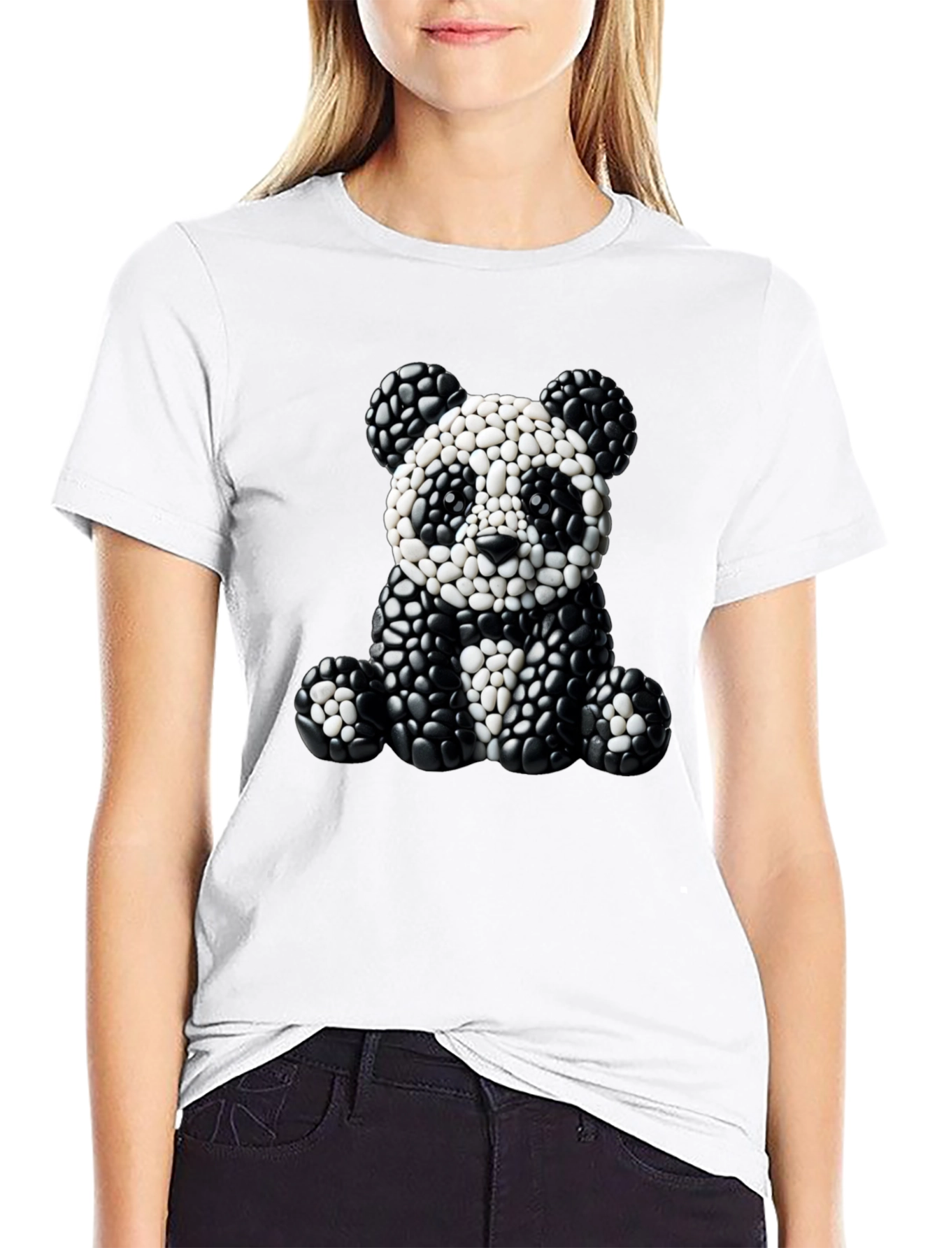Panda Pebble Art Black T-Shirt
