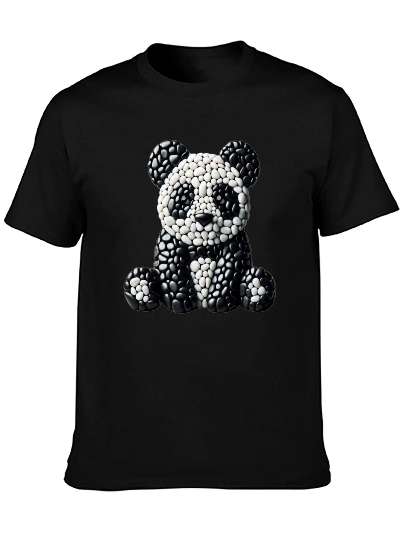 Panda Pebble Art Black T-Shirt
