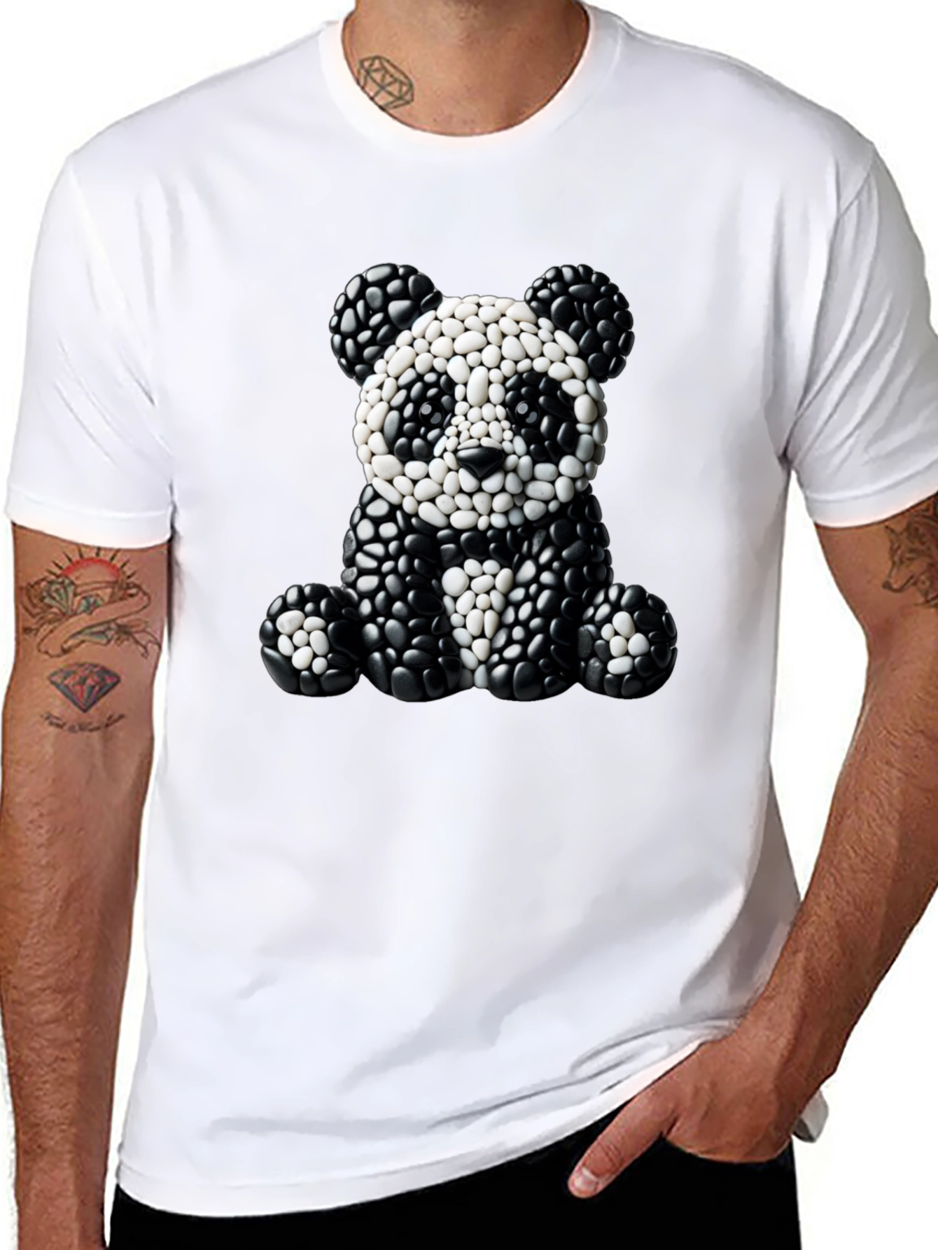Panda Pebble Art Black T-Shirt