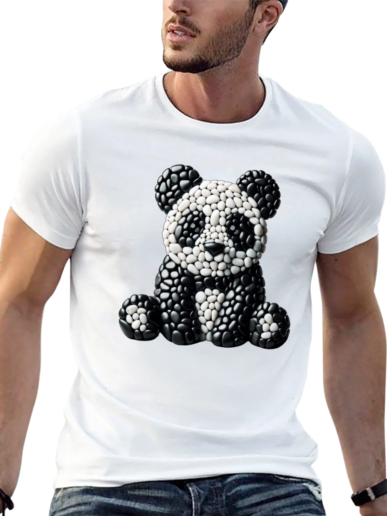 Panda Pebble Art Black T-Shirt