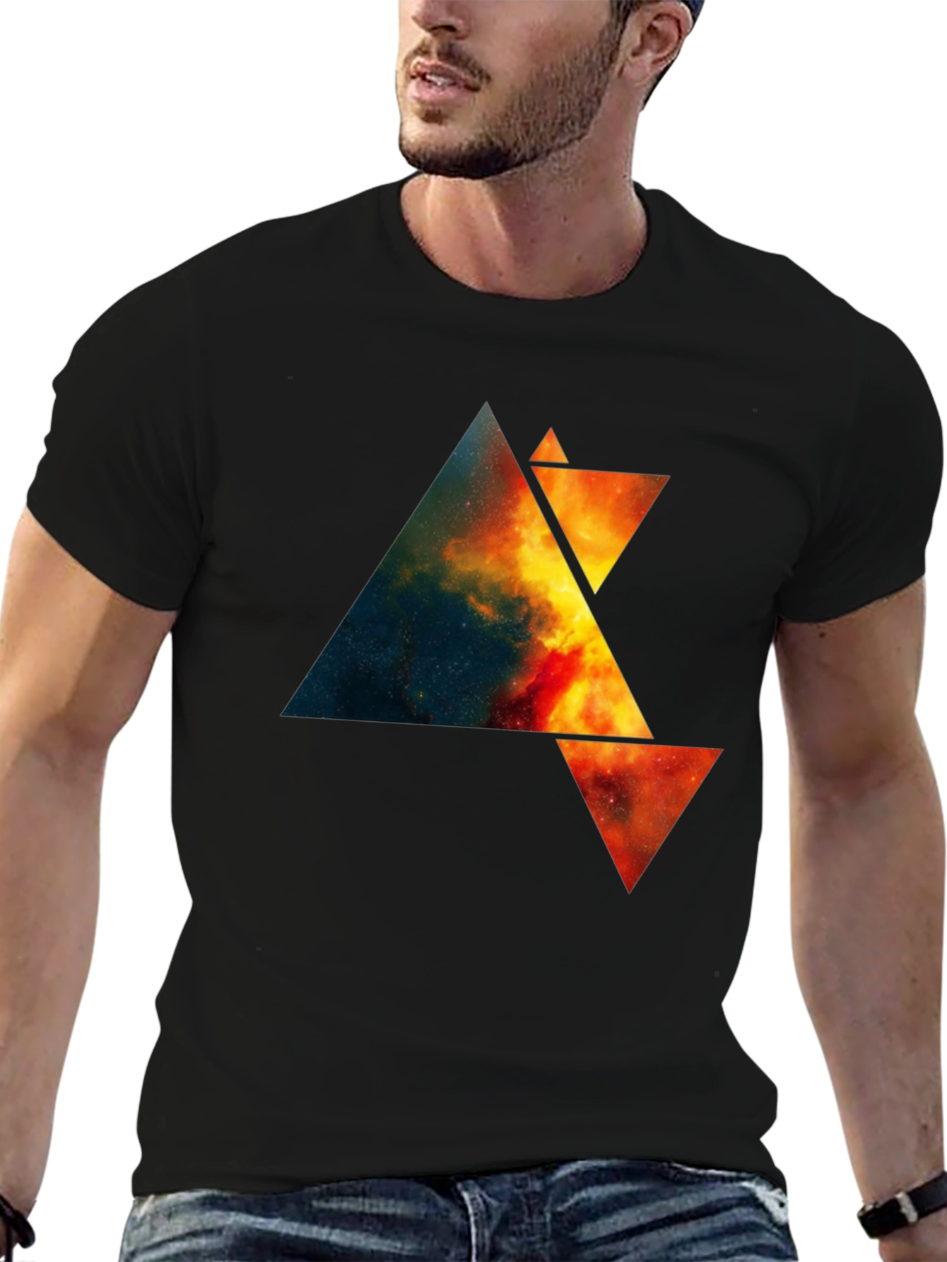 Abstract Space Triangle Graphic Tee - Black