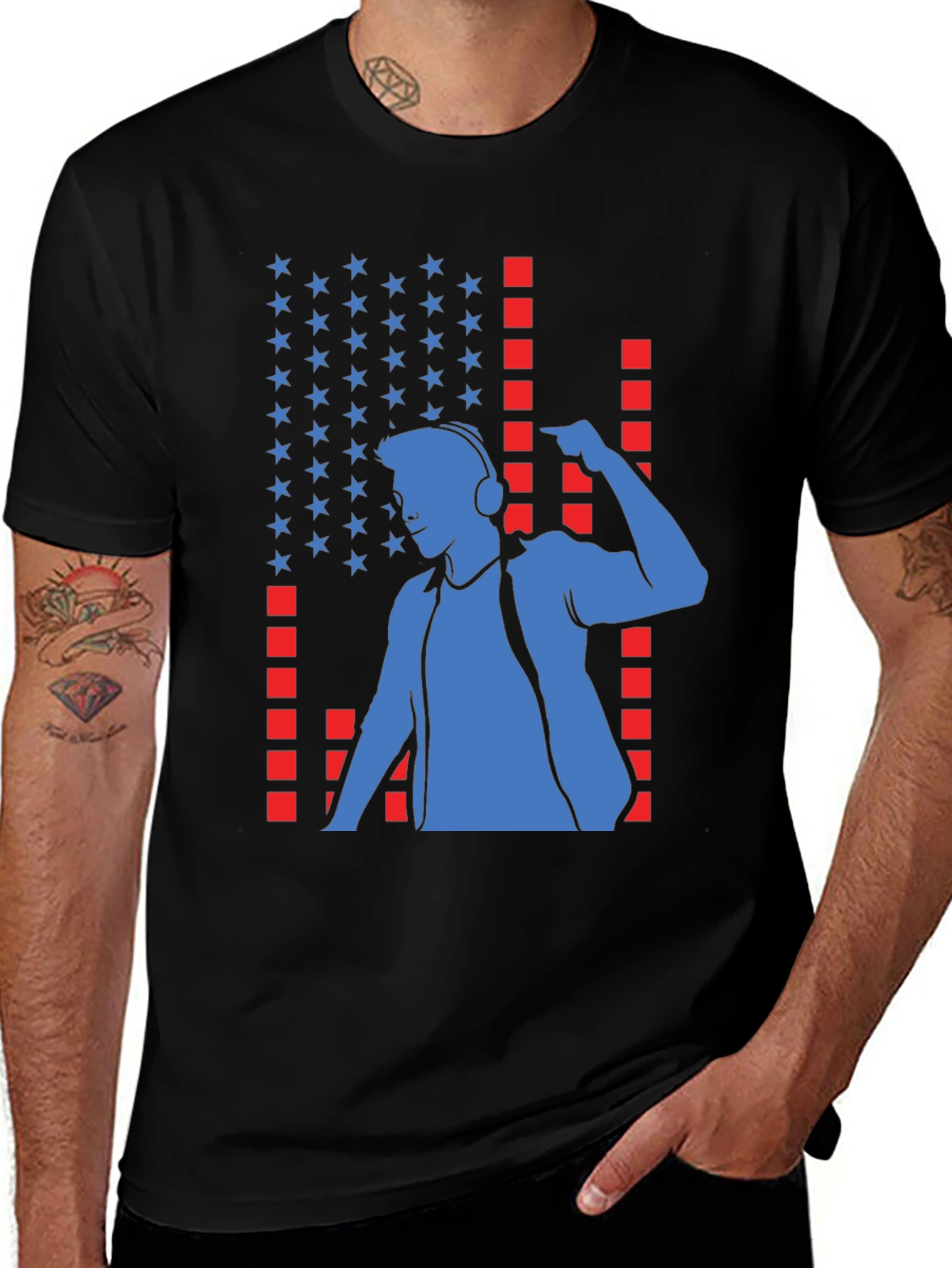 DJ American Flag Black T-Shirt