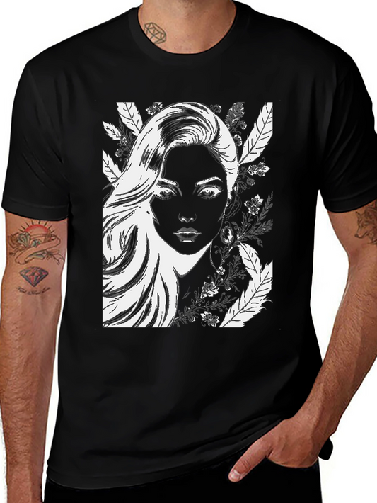 Woman Portrait Graphic Black T-Shirt