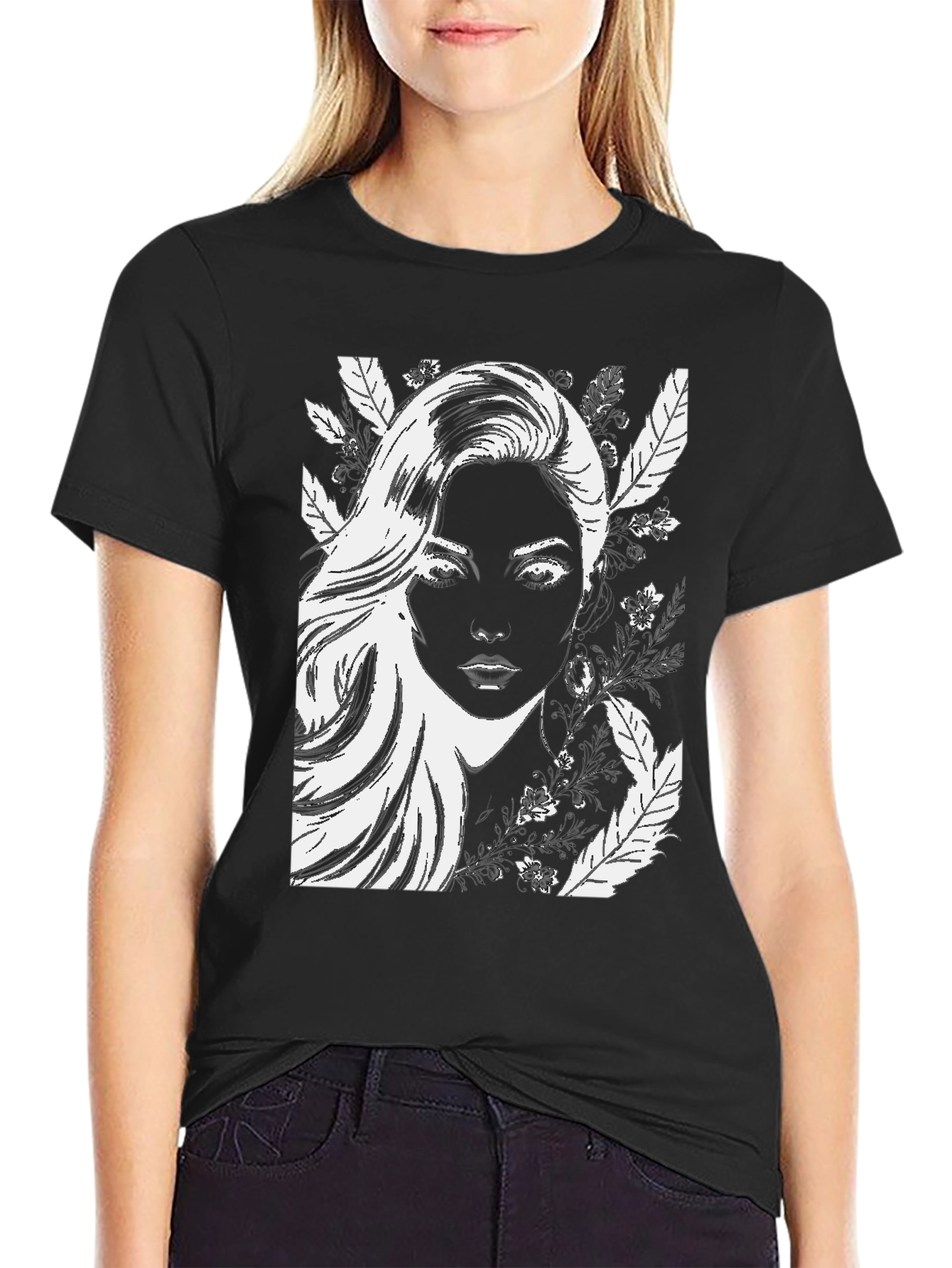 Woman Portrait Graphic Black T-Shirt