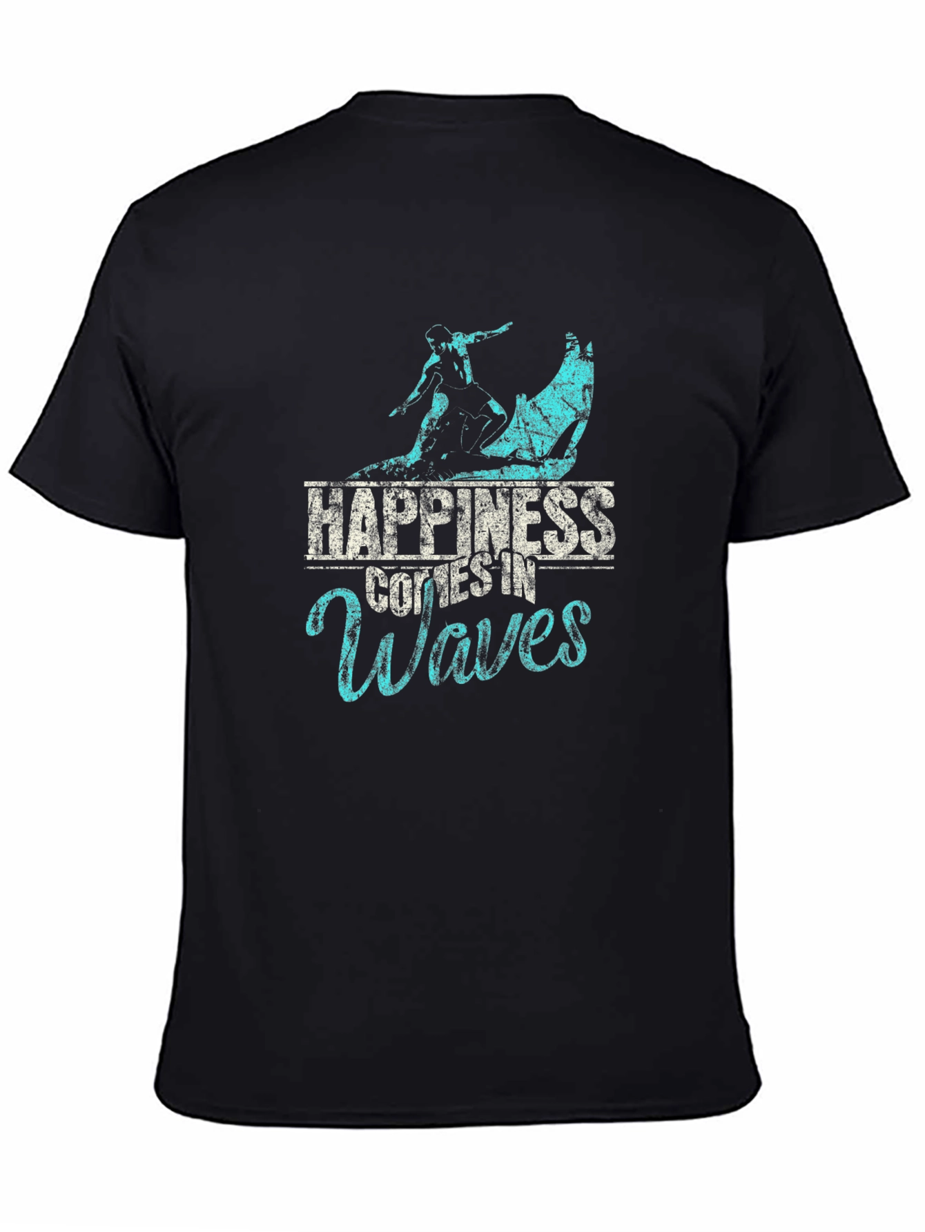 Happiness Comes in Waves Black T-Shirt
