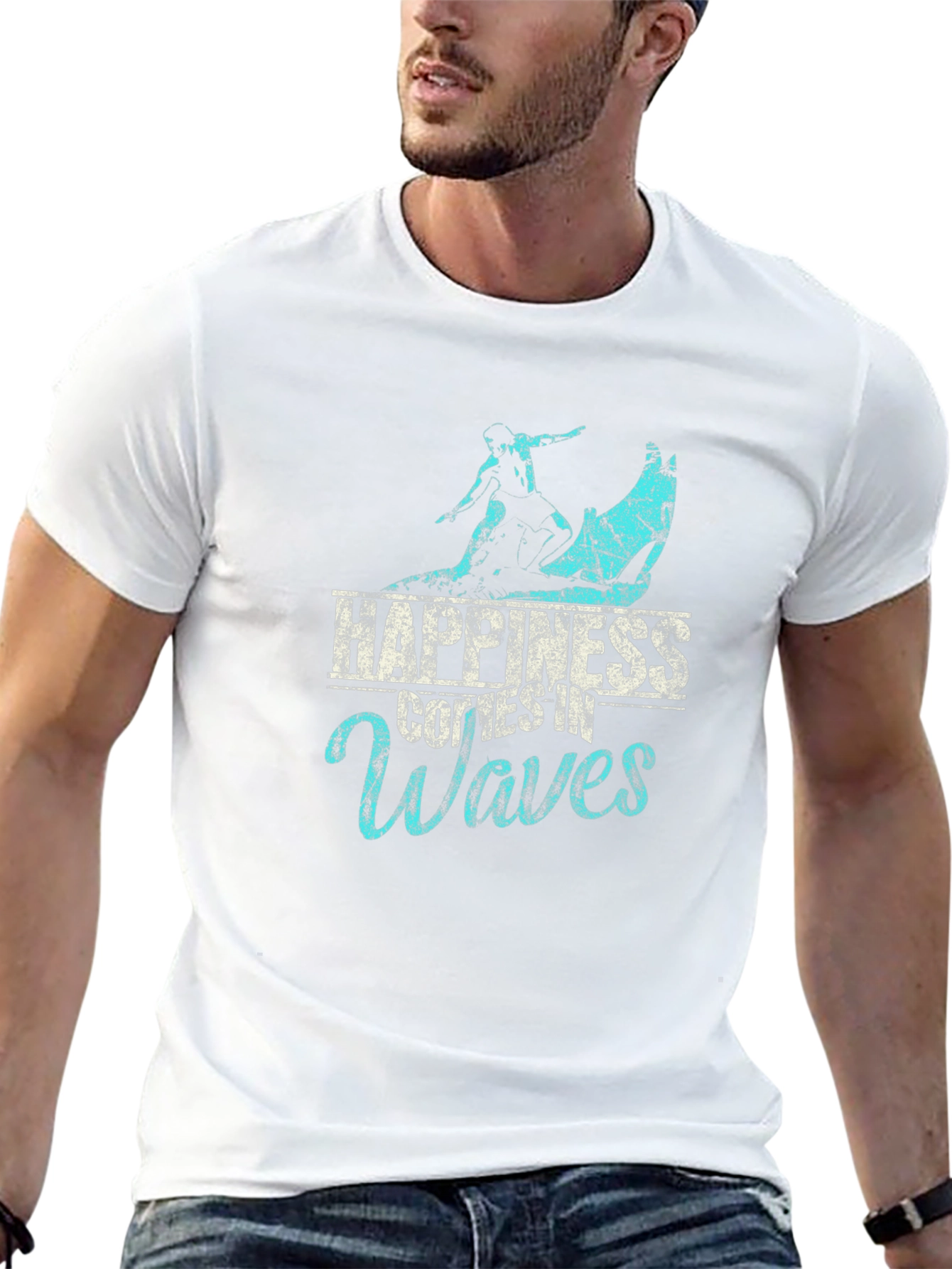 Happiness Comes in Waves Black T-Shirt
