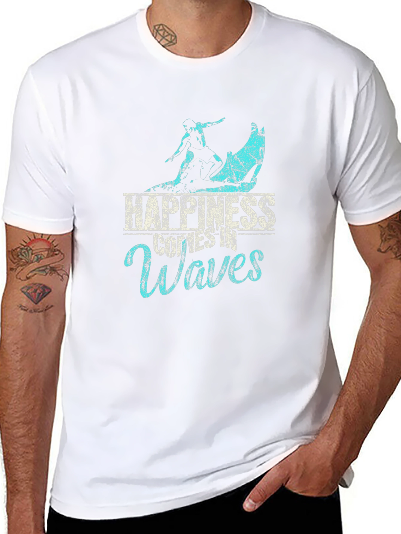 Happiness Comes in Waves Black T-Shirt