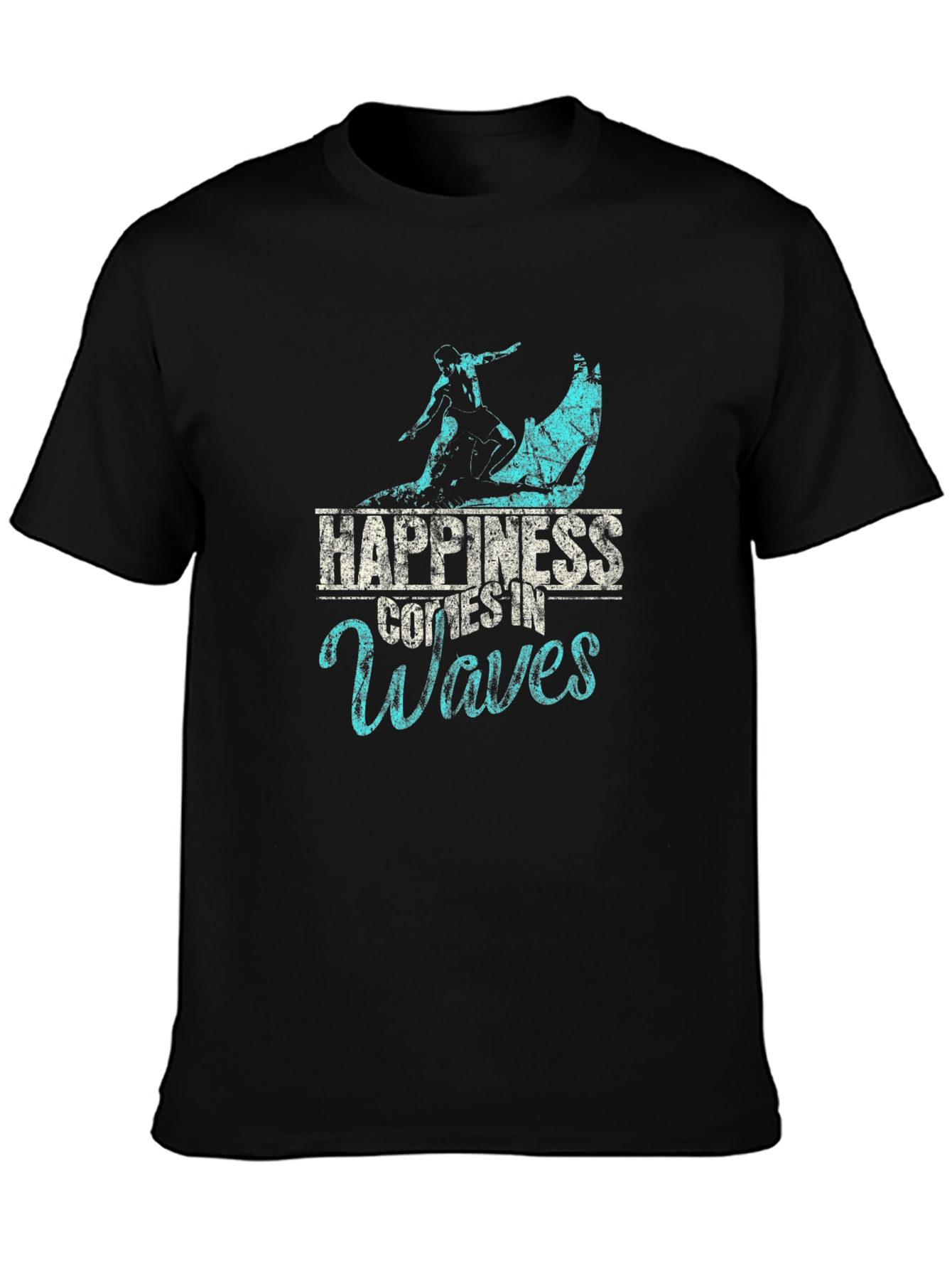 Happiness Comes in Waves Black T-Shirt