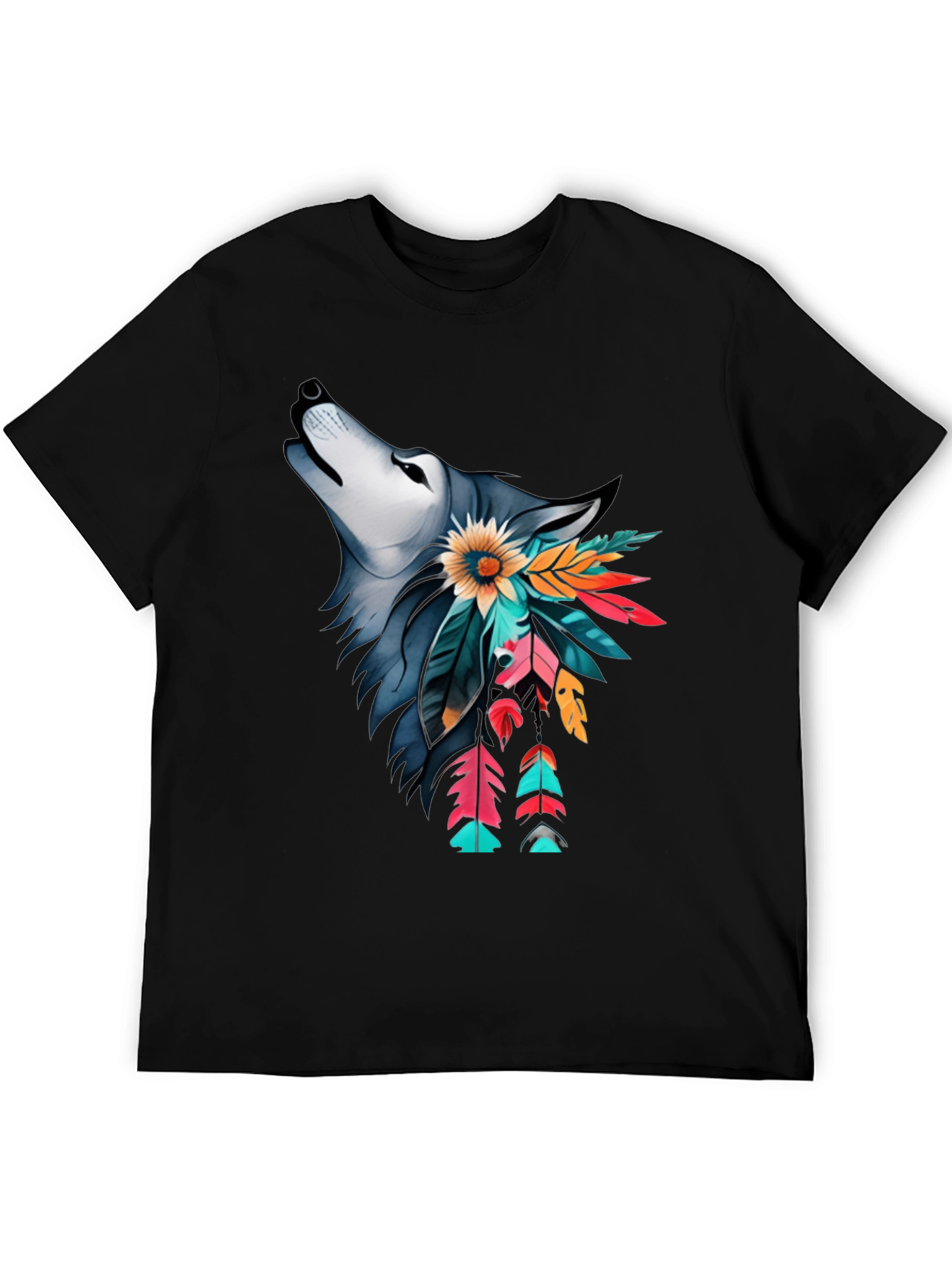 Wolf & Feather Graphic Print Black T-Shirt