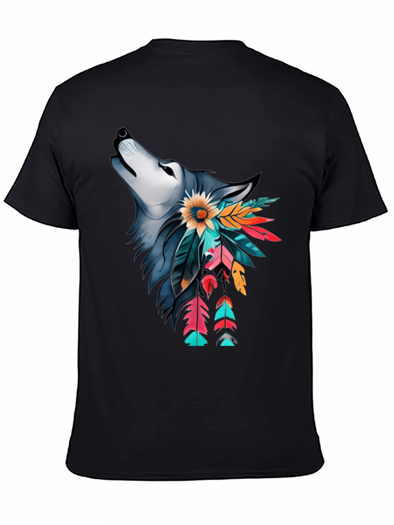 Wolf & Feather Graphic Print Black T-Shirt